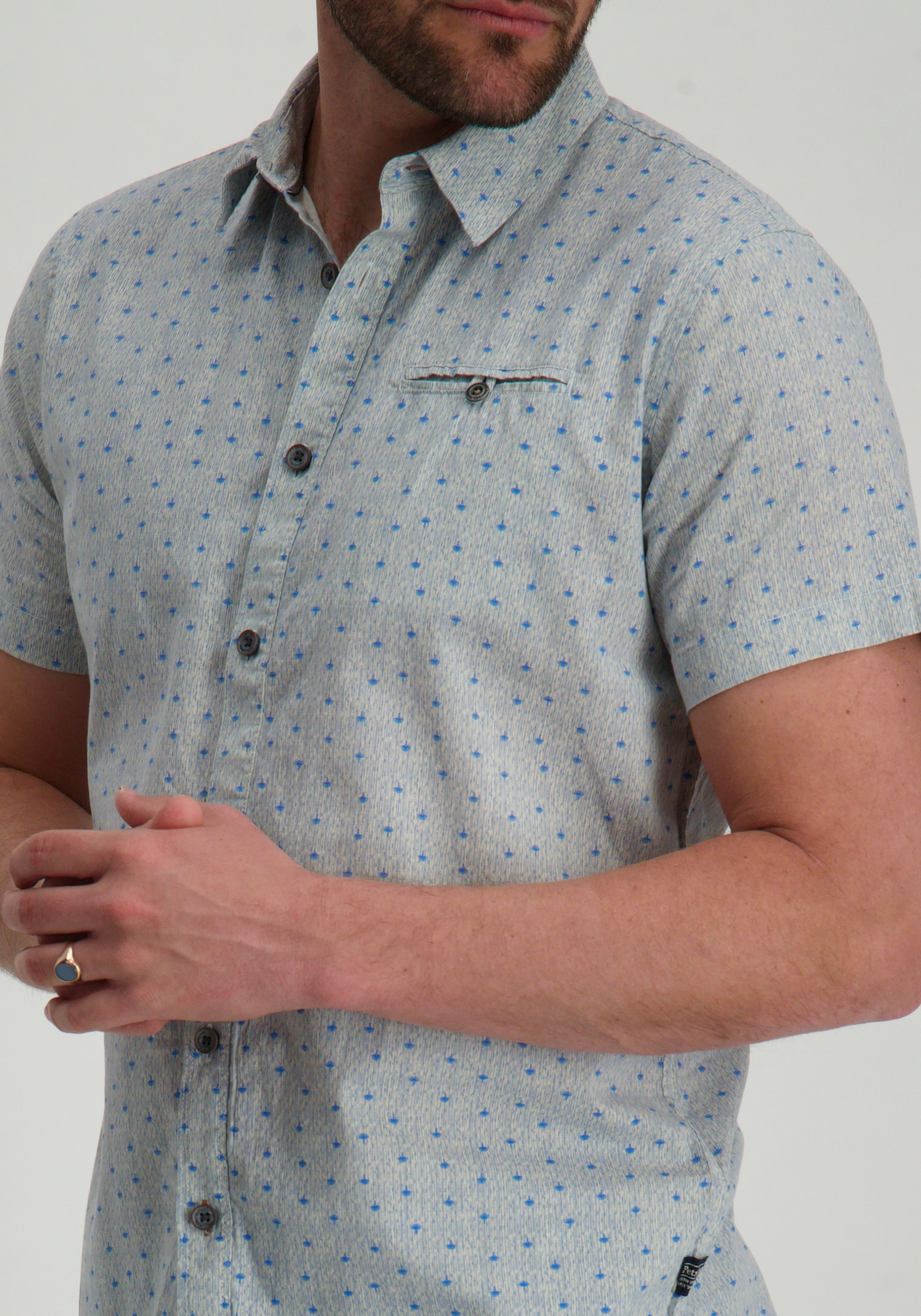 Petrol overhemd met print M-1050-SIS430 Licht blauw