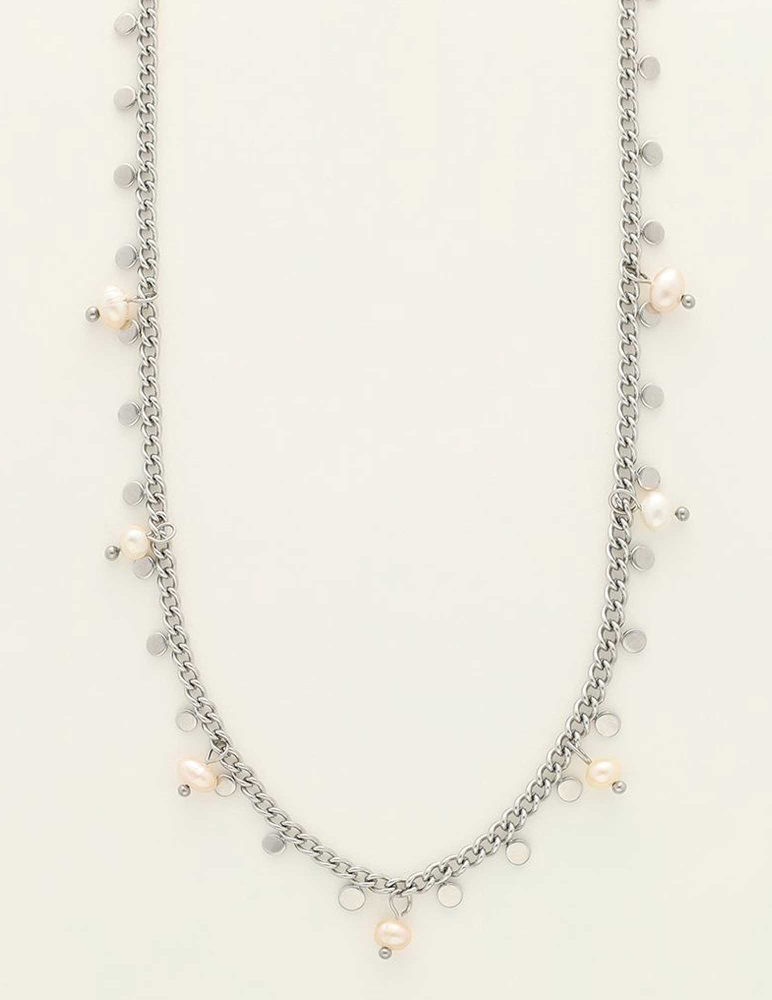 My Jewellery Ketting met kleine munten en parels MJ09226 Zilver