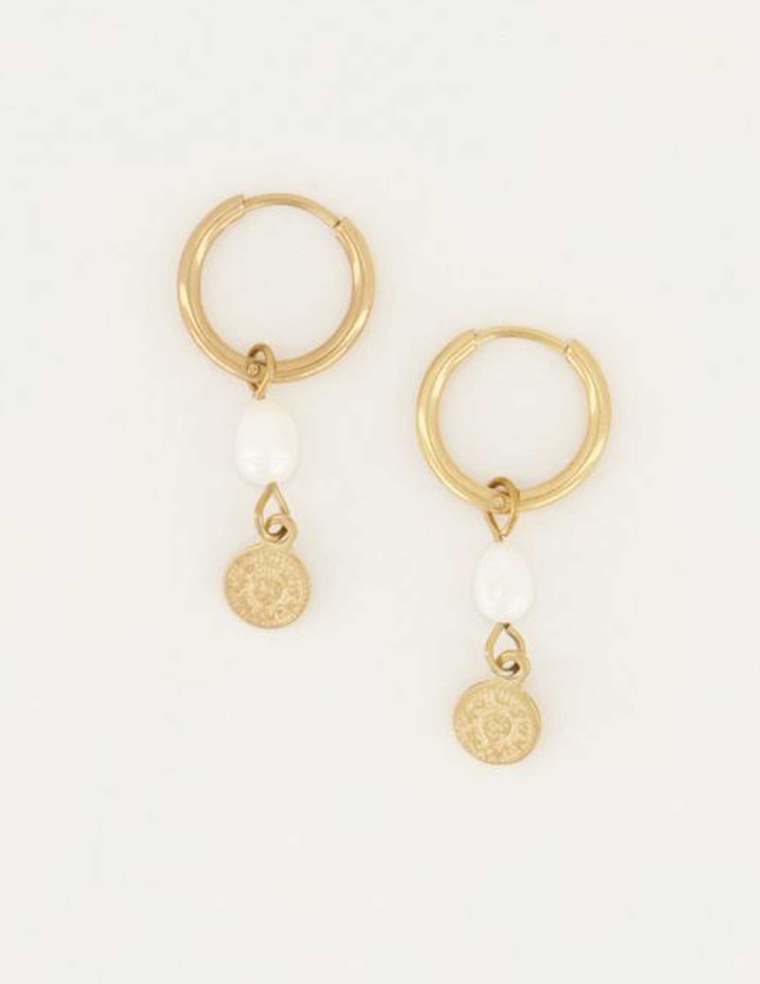 My Jewellery Oorringen parel en munt MJ05377 Goud