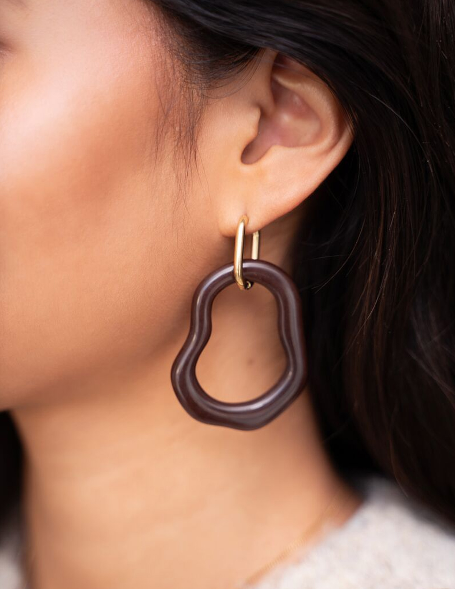 My Jewellery Oorbellen irregular big brown MJ09645 Zilver