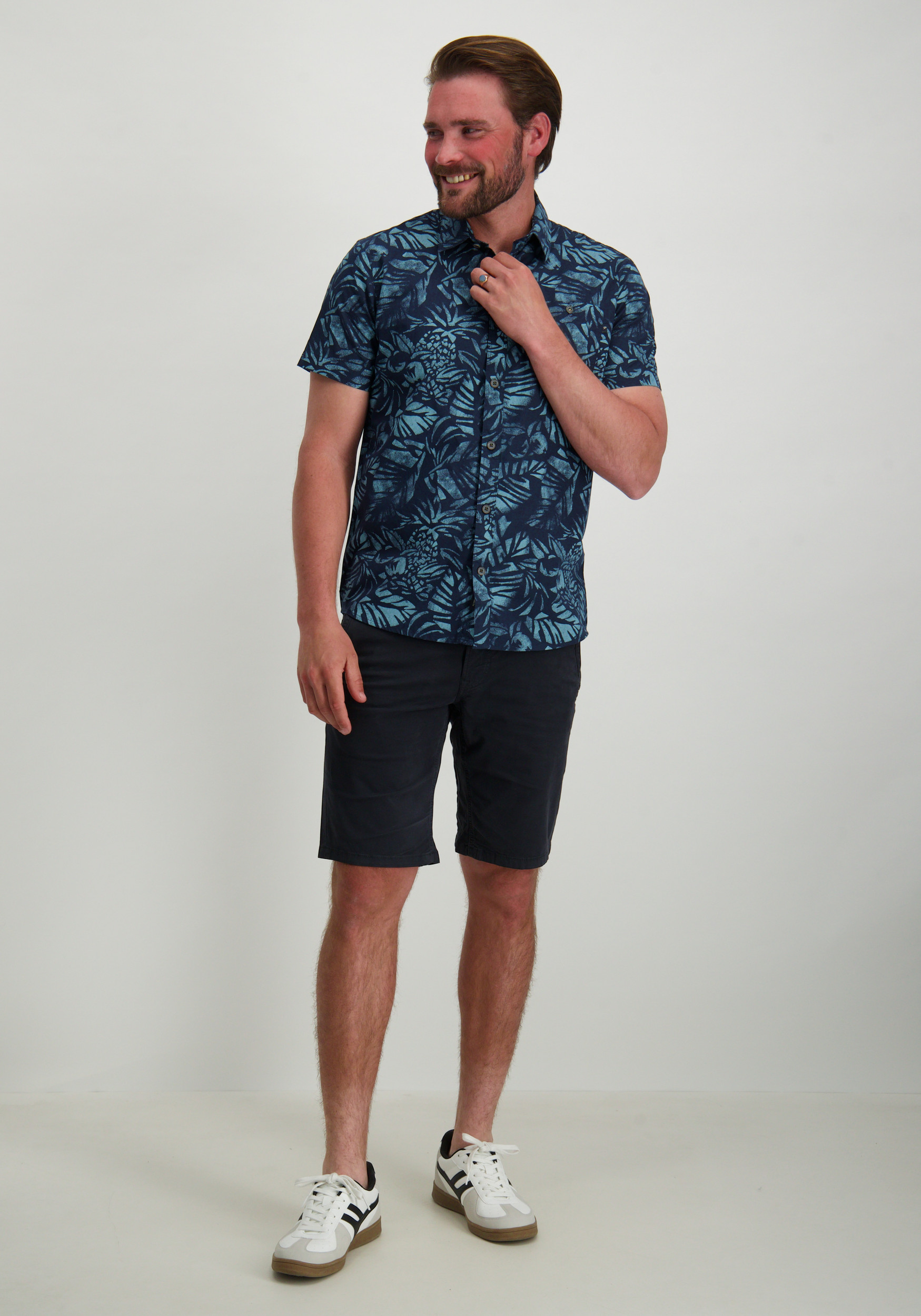 Petrol Overhemd all-over print M-1050-SIS422 Donker blauw