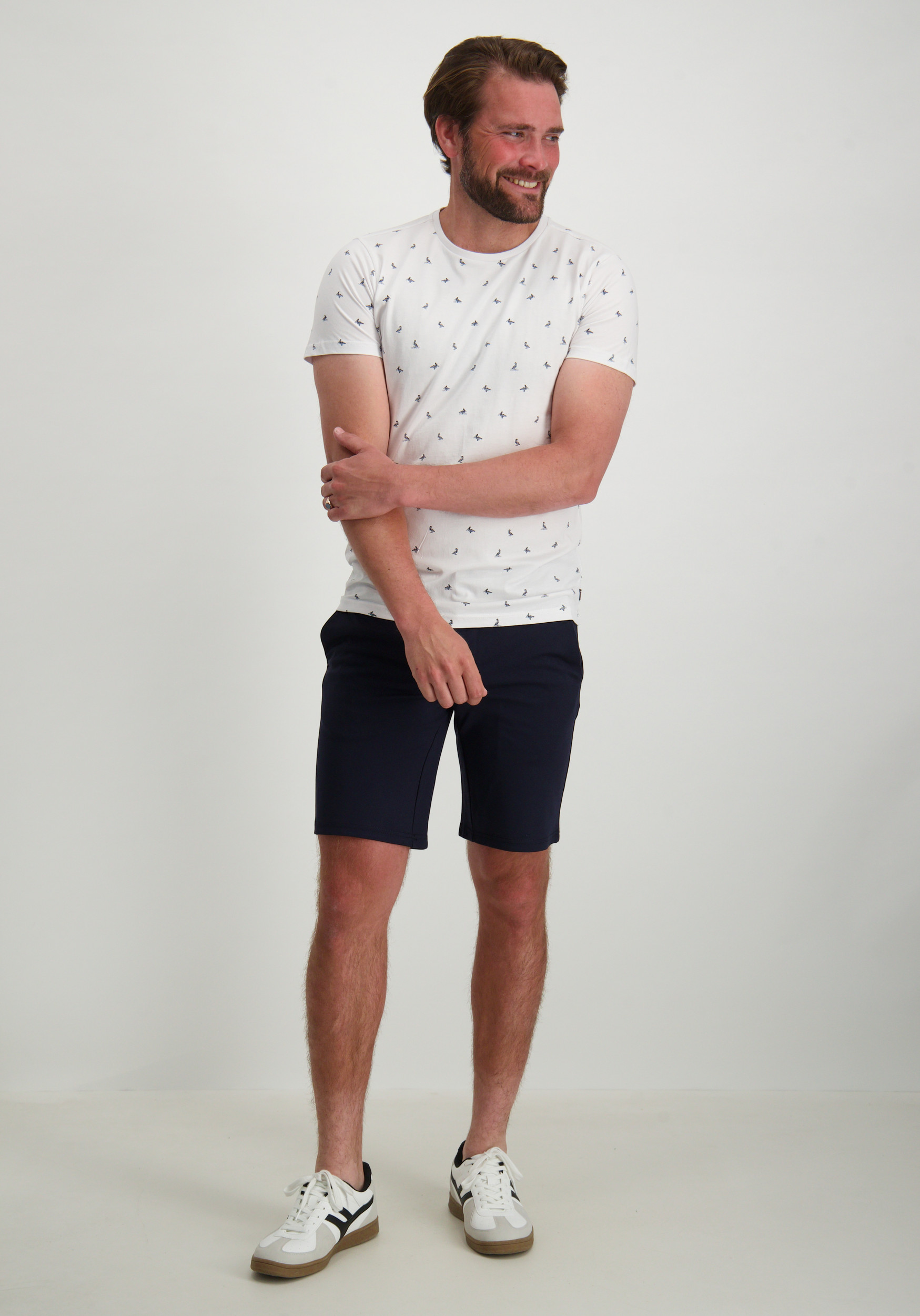 Petrol T-shirt met pelikaan print M-1050-TSR118 Wit