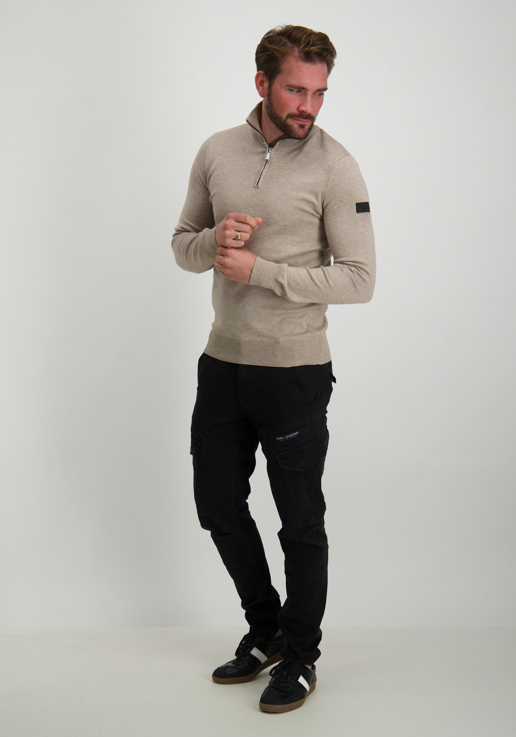 Malelions Trui Quarter zip MM3-AW24-09 Taupe
