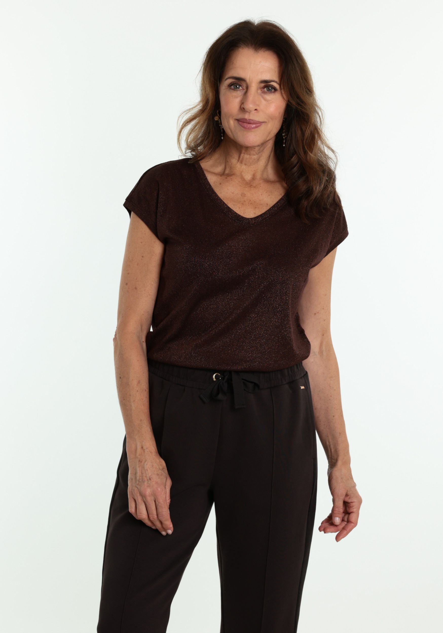 ONLY T-shirt Silvery lurex 15136069 Donker bruin