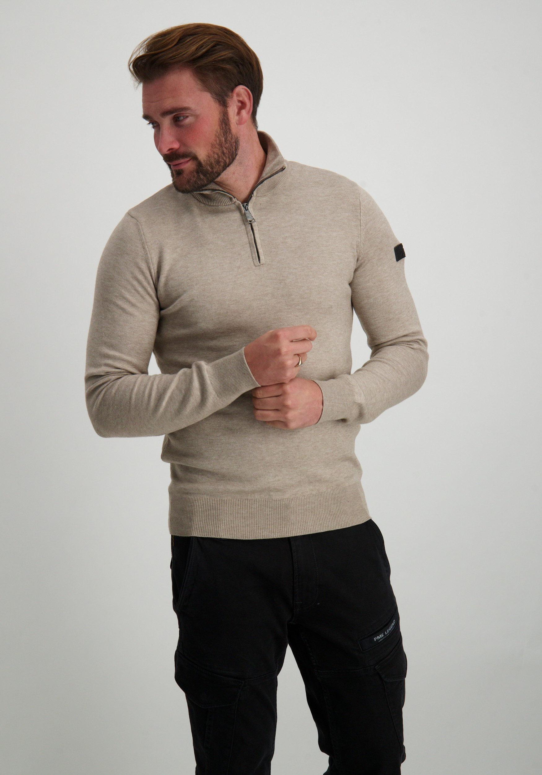 Malelions Trui Quarter zip MM3-AW24-09 Taupe