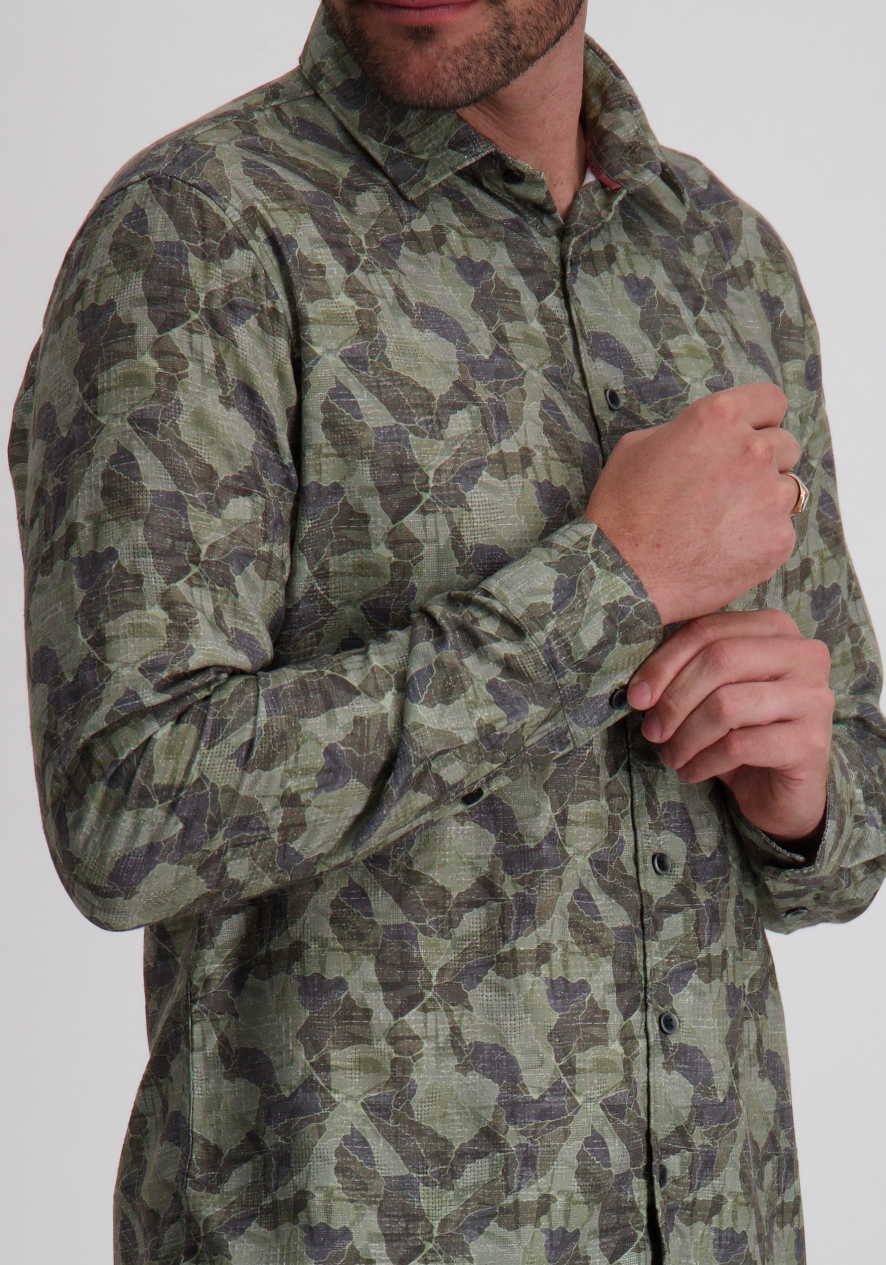 No Excess Overhemd all-over print 29400835 Donker groen