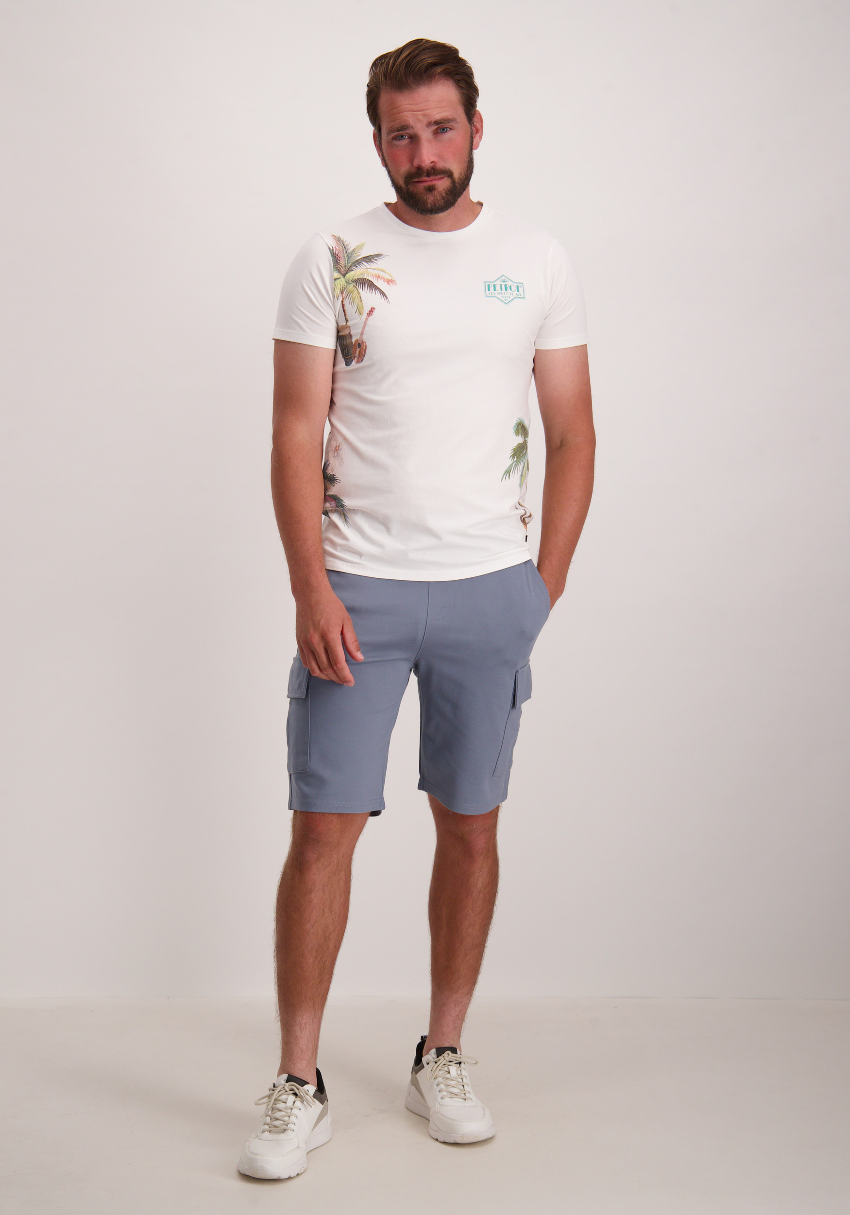 Petrol T-shirt met opdruk M-1050-TSR673 Wit