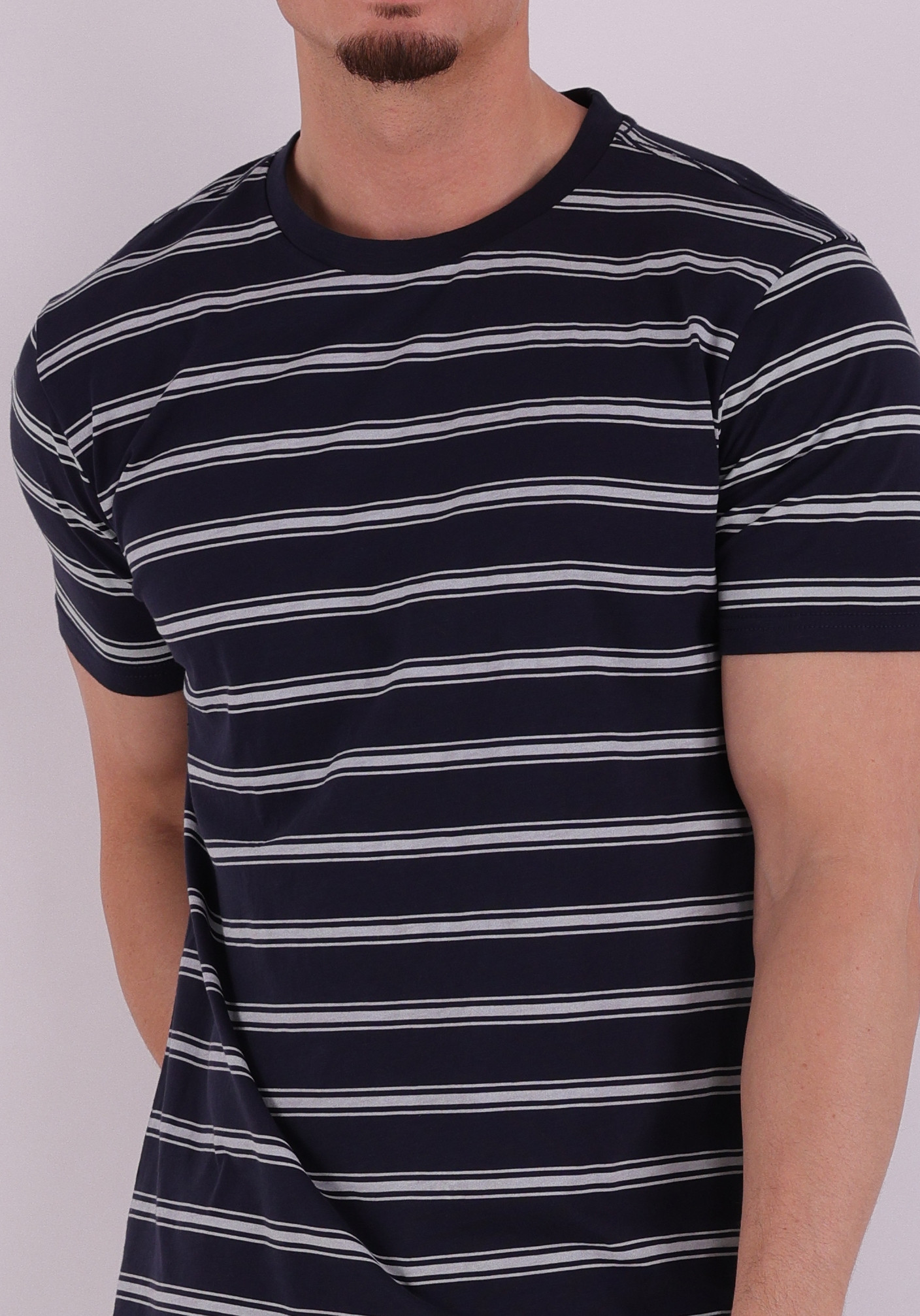 Petrol T-shirt gestreept M-1060-TSR120 Donker blauw
