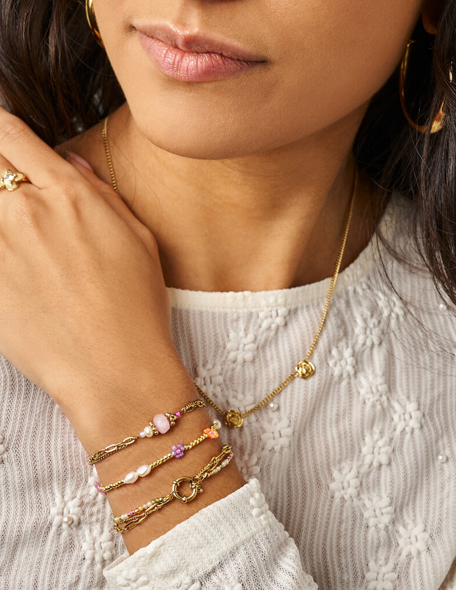 My Jewellery Botanical elastieken armband met bloemen MJ14915 Goud