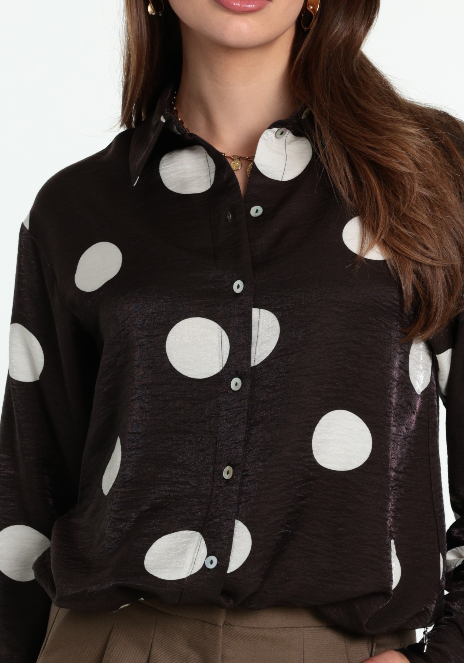 Jansen Amsterdam Blouse DOT W26 Donker bruin