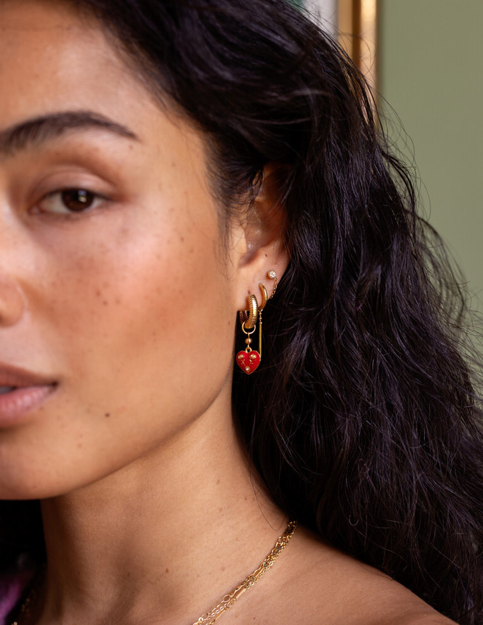 My Jewellery Mystic oorringen met rood hart MJ14206 Goud