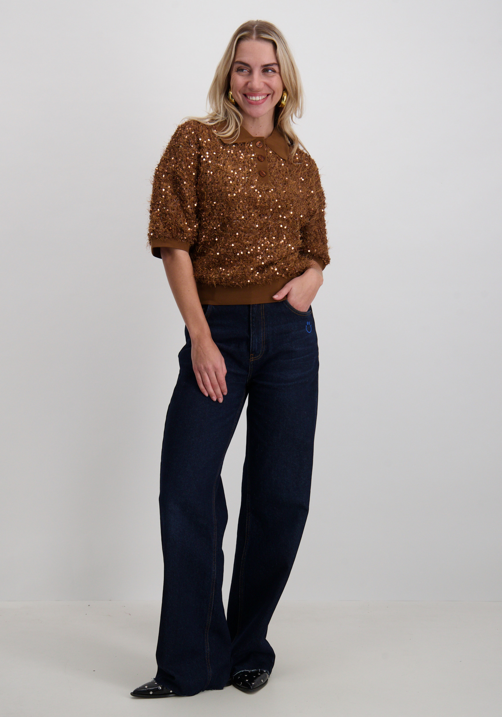 Harper & Yve Top Sanny DW25P412 Bruin