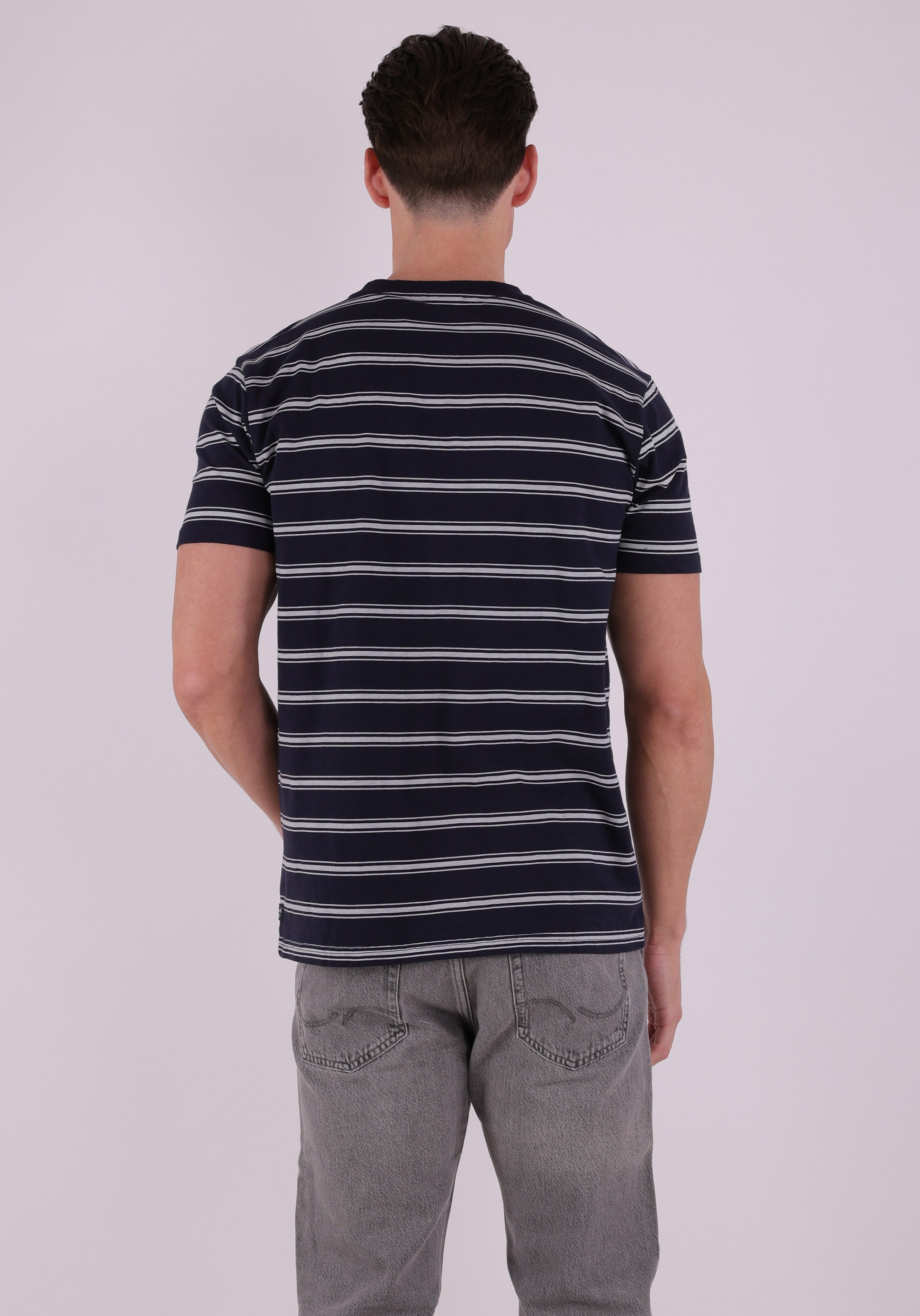 Petrol T-shirt gestreept M-1060-TSR120 Donker blauw