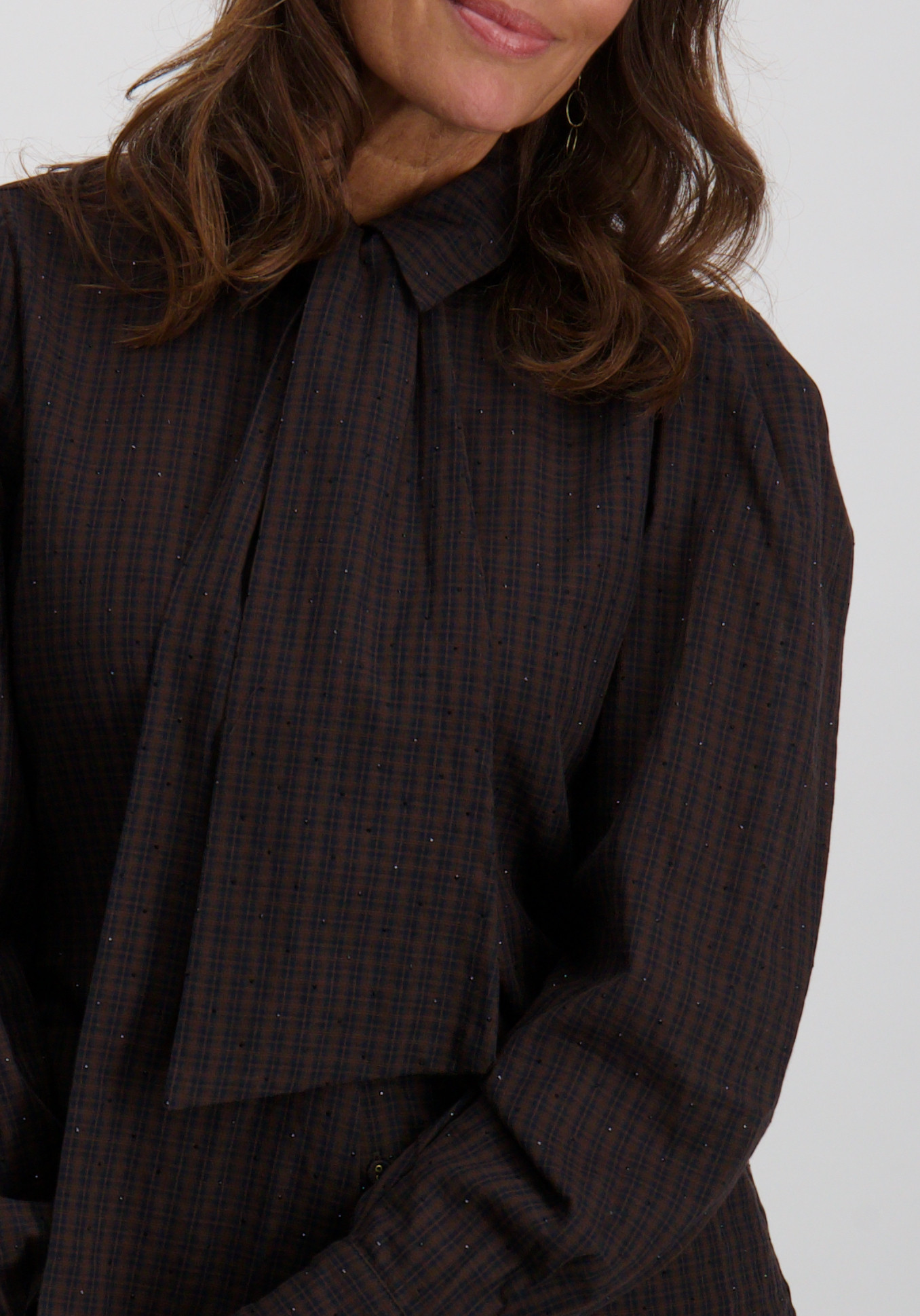 Aaiko BV Blouse Janesse tiecheck 525 Donker bruin