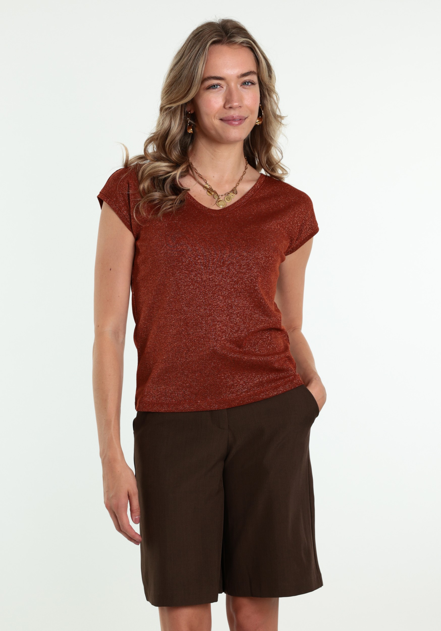 ONLY T-shirt Silvery lurex 15136069 Steenrood