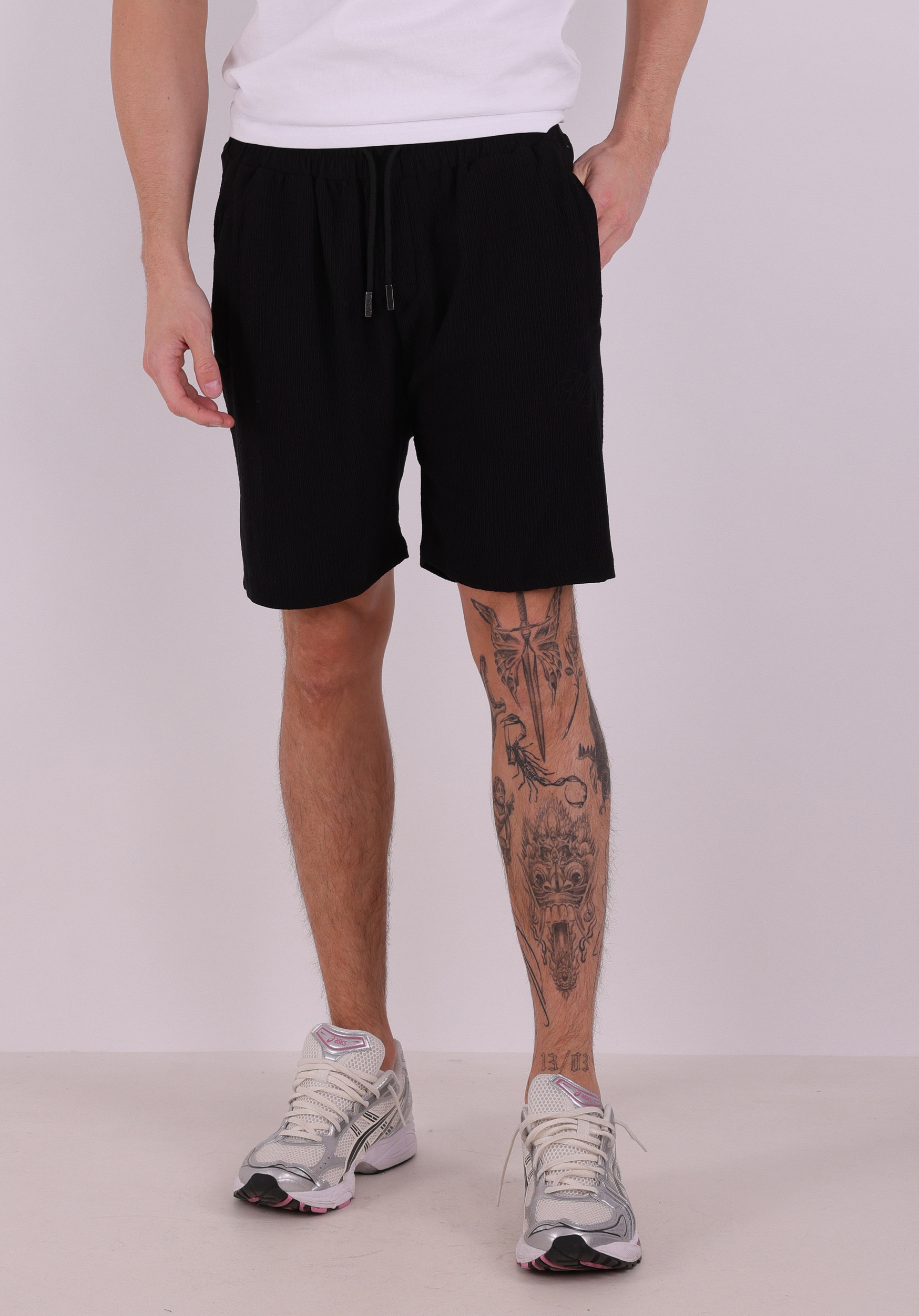 Malelions Short Emblem Seersucker MMC30026061 Zwart