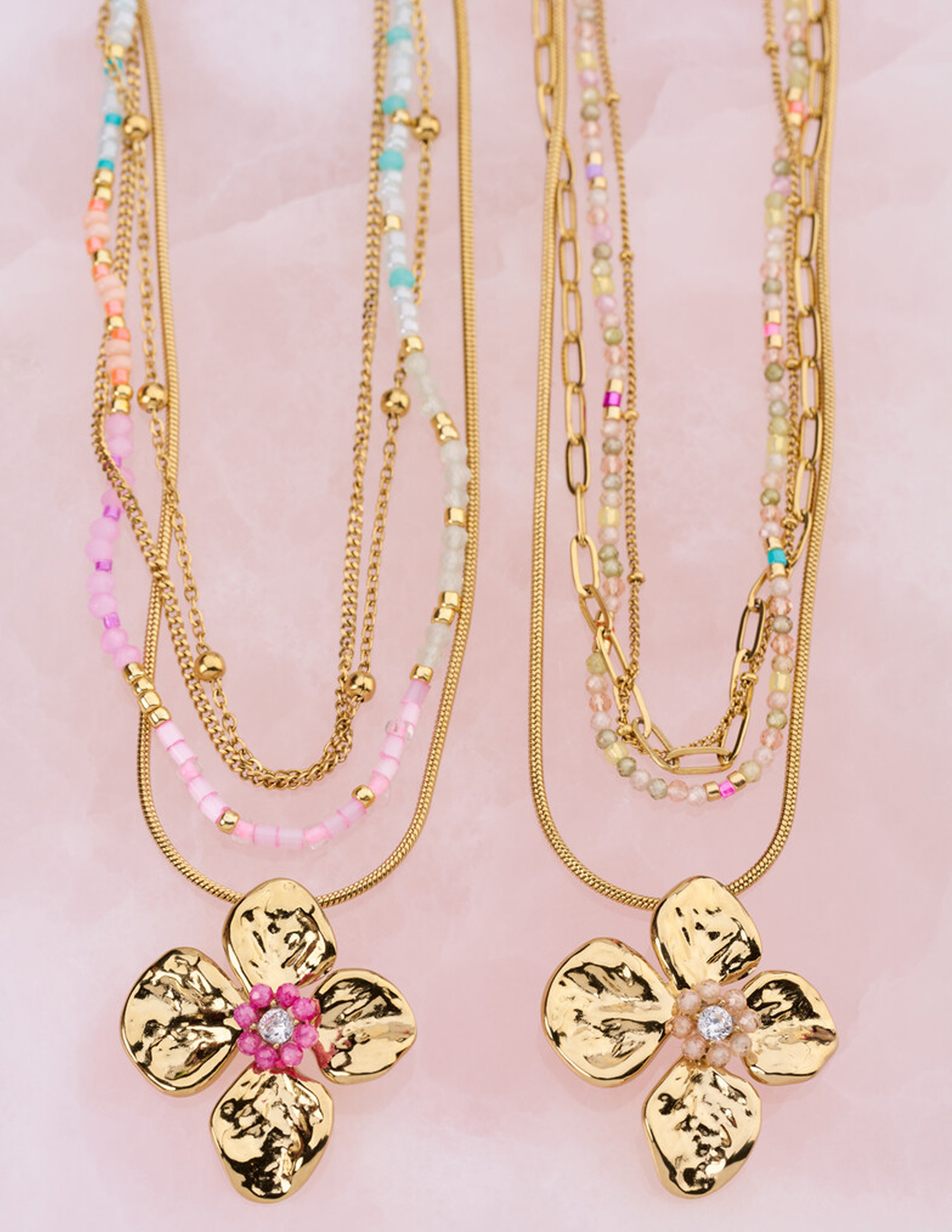 My Jewellery Botanical ketting met bloem en kralen MJ15407 Goud