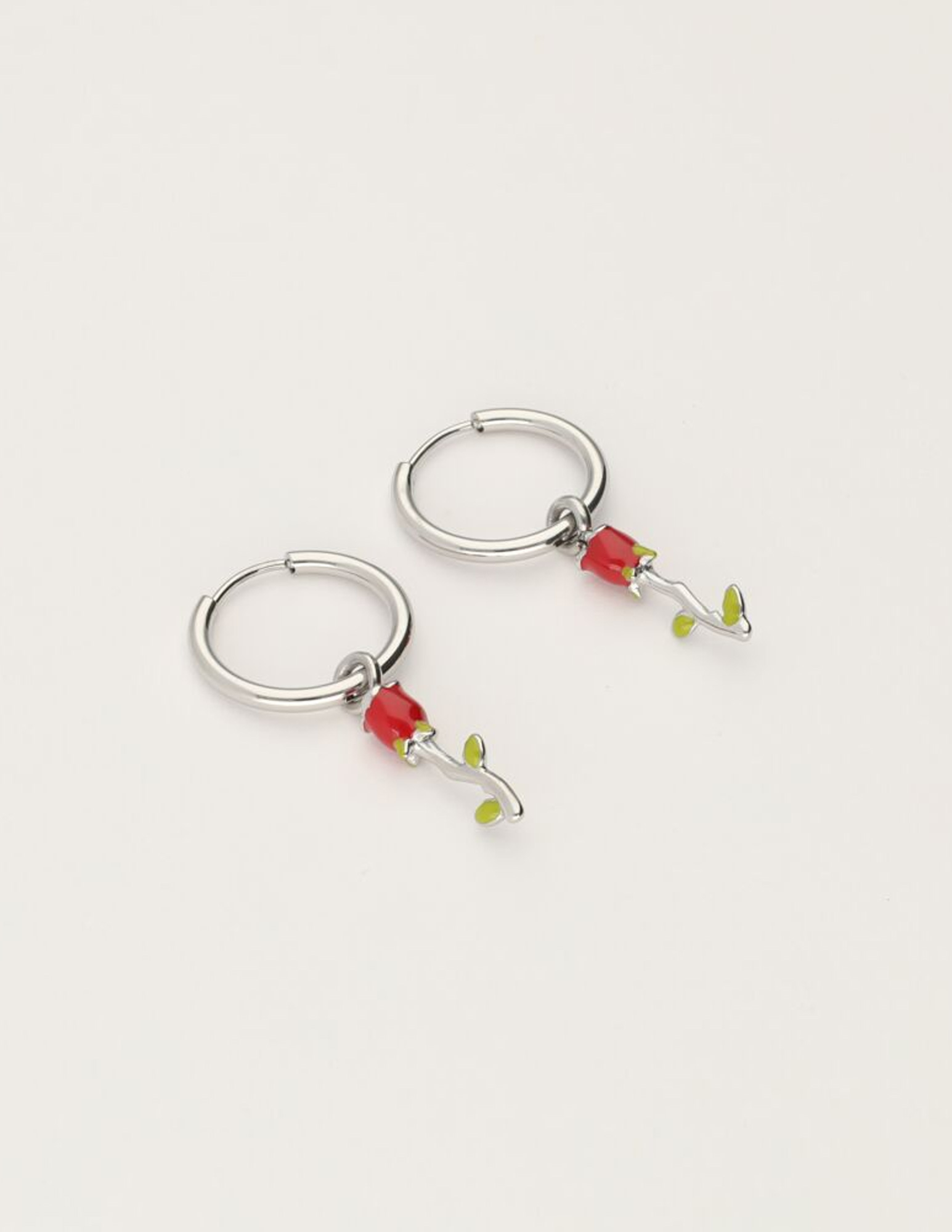 My Jewellery Vintage oorringen met rode roos MJ11624 Zilver