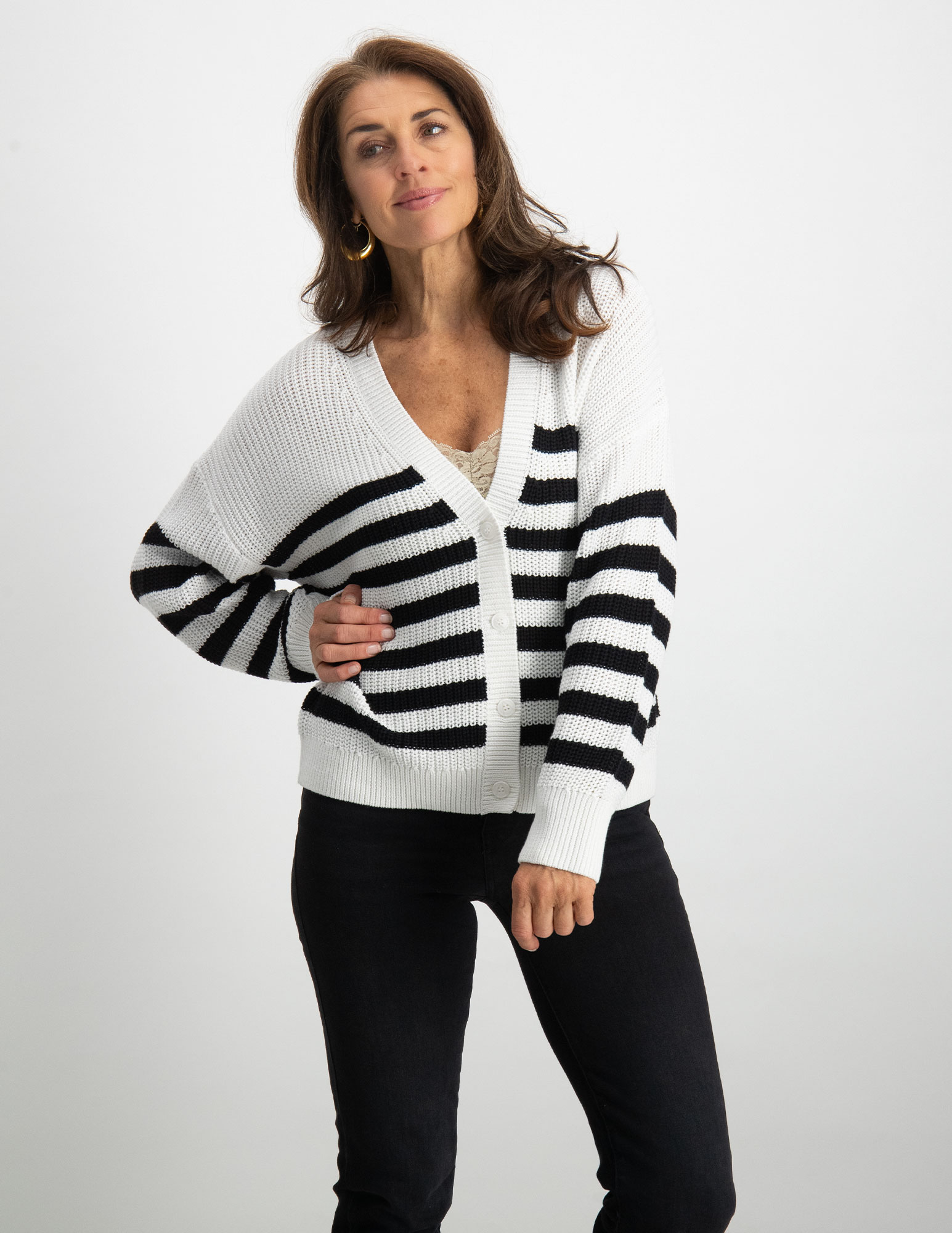 FREE|QUENT Vest Iben gestreept 202668 Wit