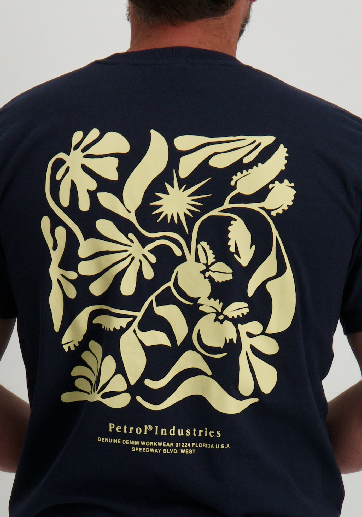 Petrol T-shirt met opdruk M-1050-TSR621 Donker blauw