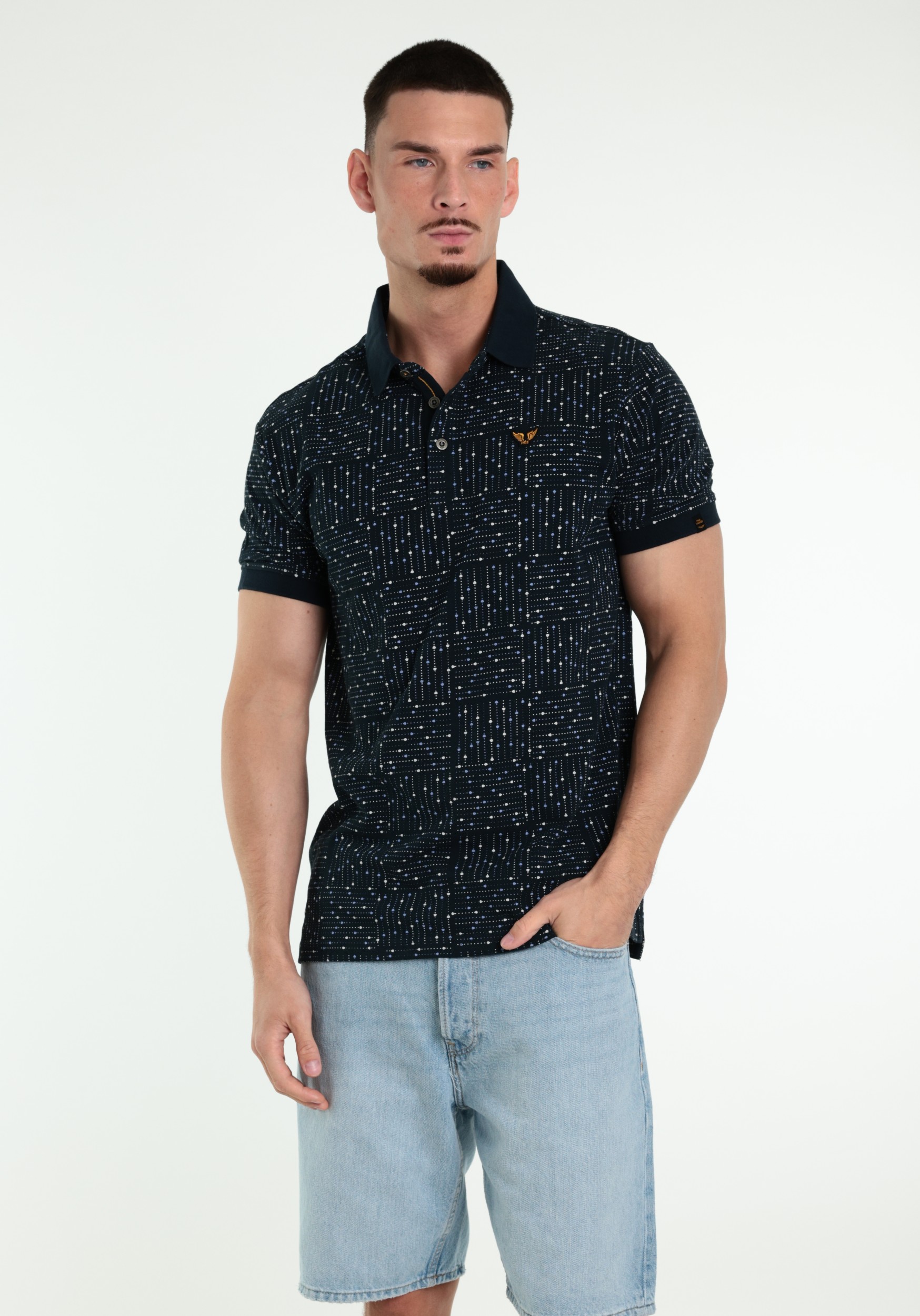 PME Legend Polo all-over print PPSS2605859 Donker blauw