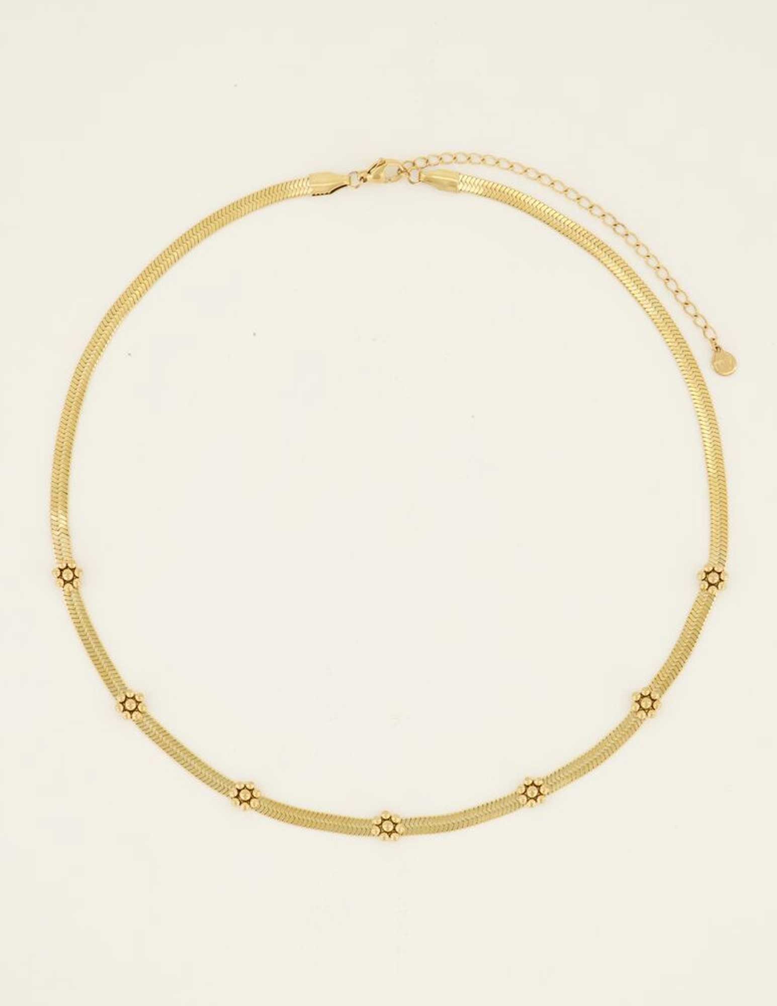 My Jewellery Ketting platte schakel met bloemen MJ08179 Goud