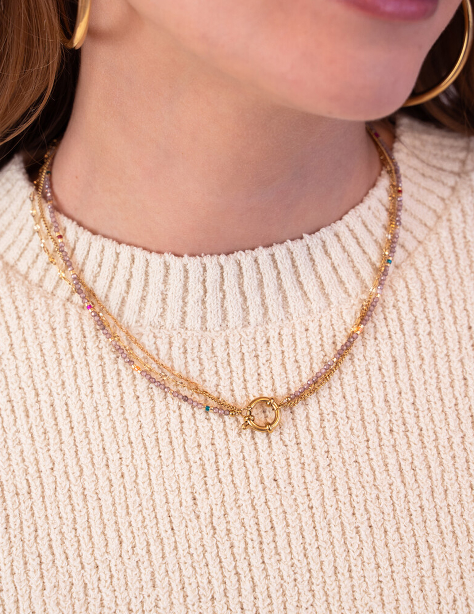 My Jewellery Sunrocks ketting taupe MJ12200 Zilver