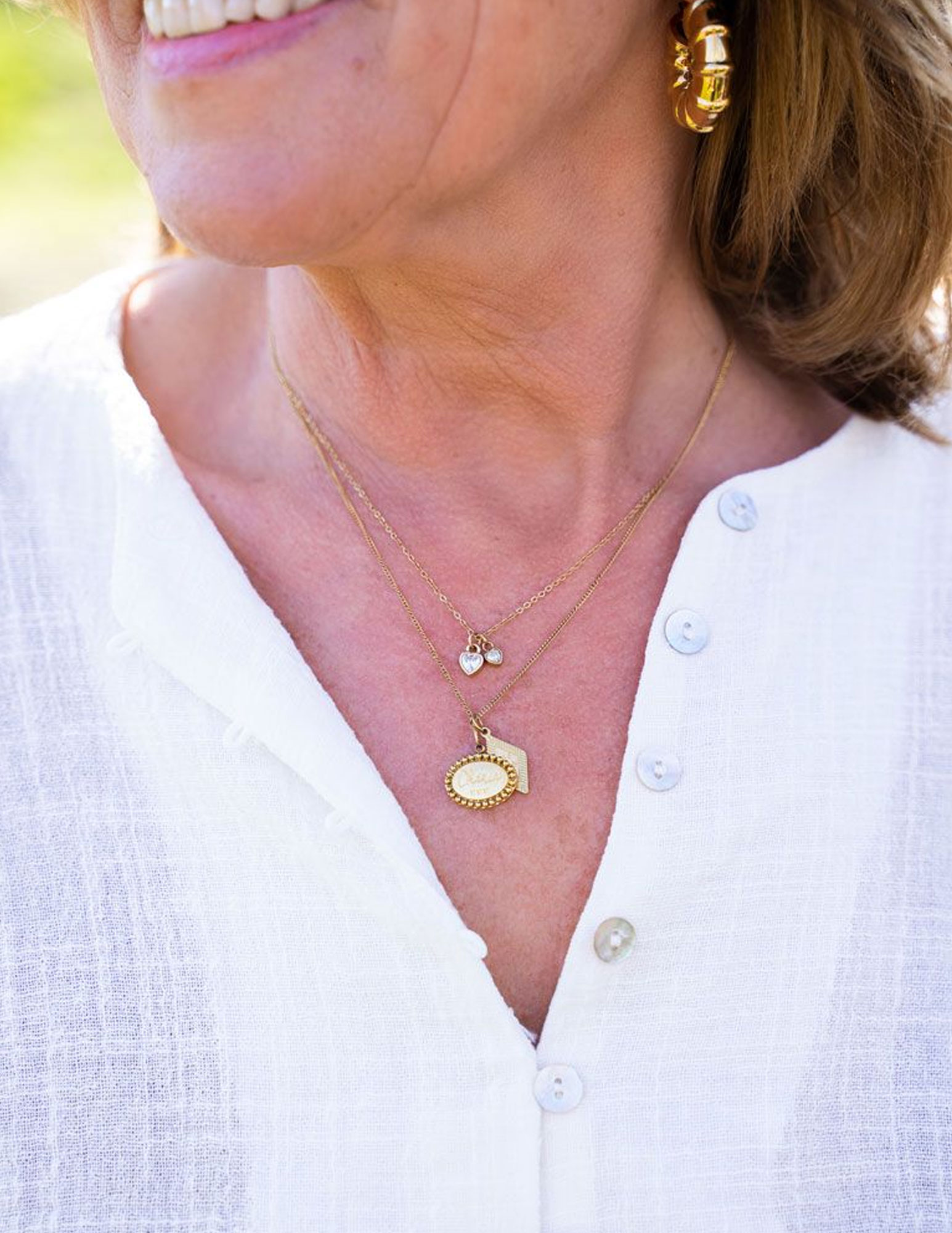 My Jewellery Ketting met twee strass hartjes MJ07080 Goud