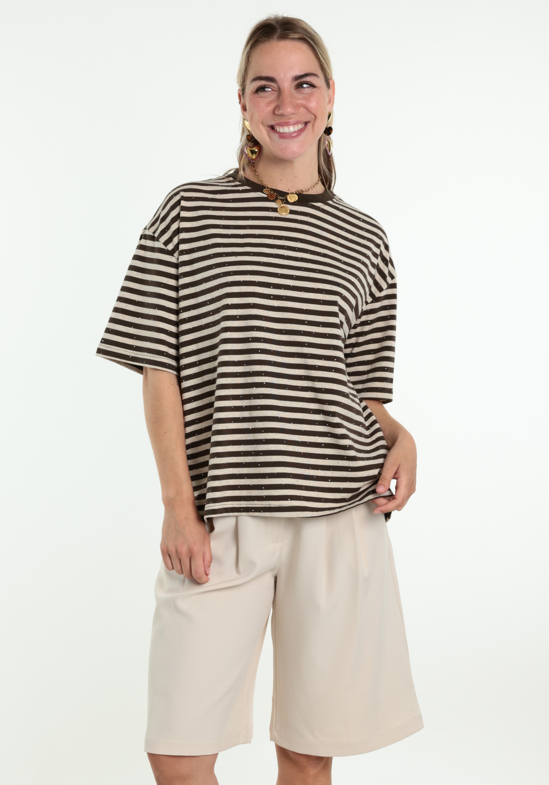 BELIEVE T-shirt Gestreept B-9182-TOP Bruin