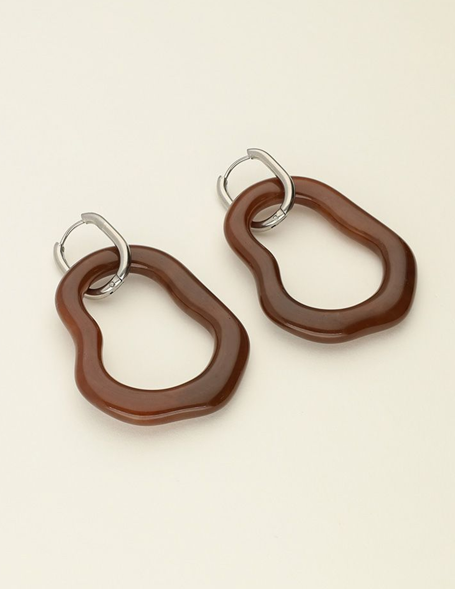 My Jewellery Oorbellen irregular big brown MJ09645 Zilver