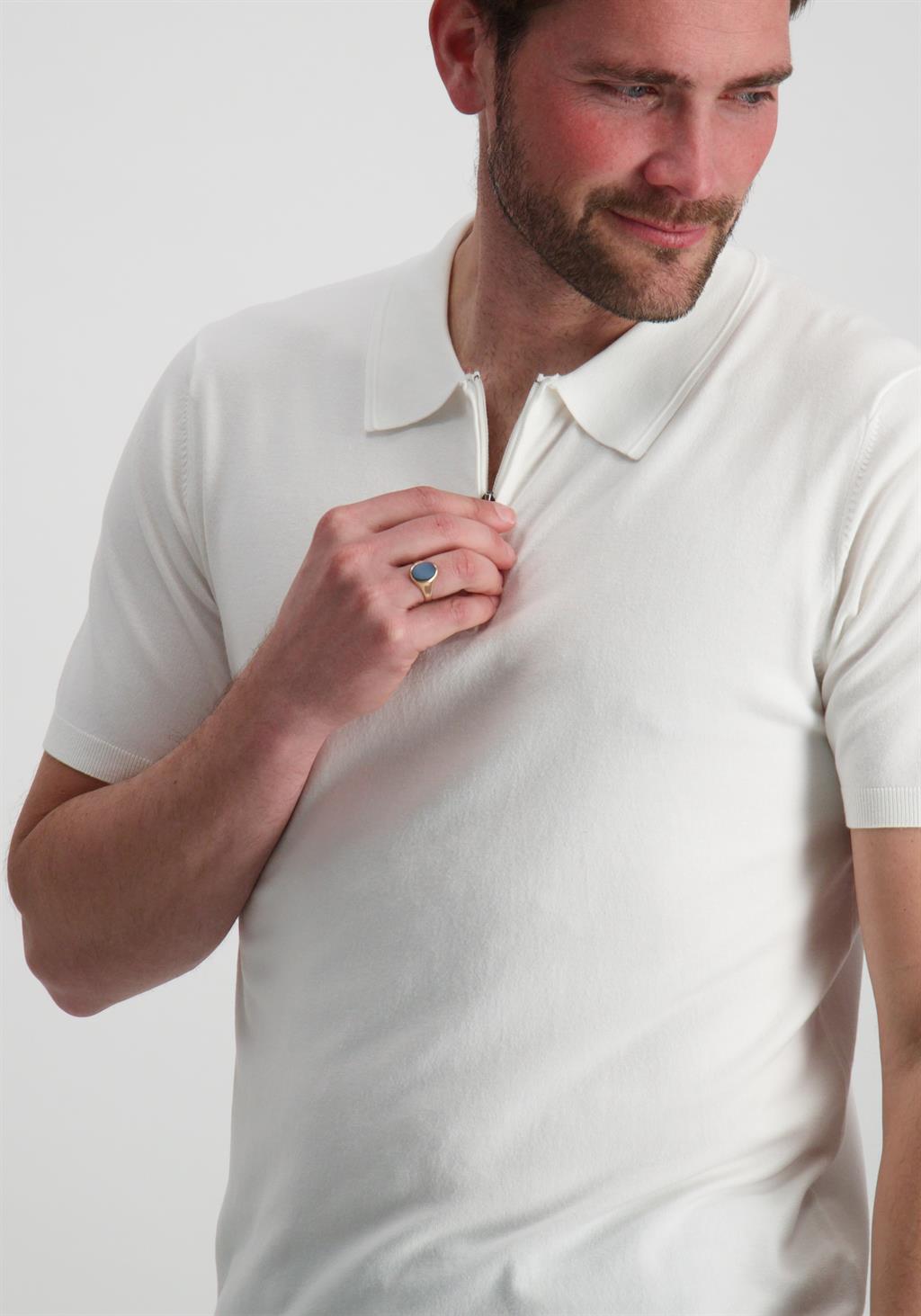 Pure White Polo met rits 24010804 Wolwit-ecru