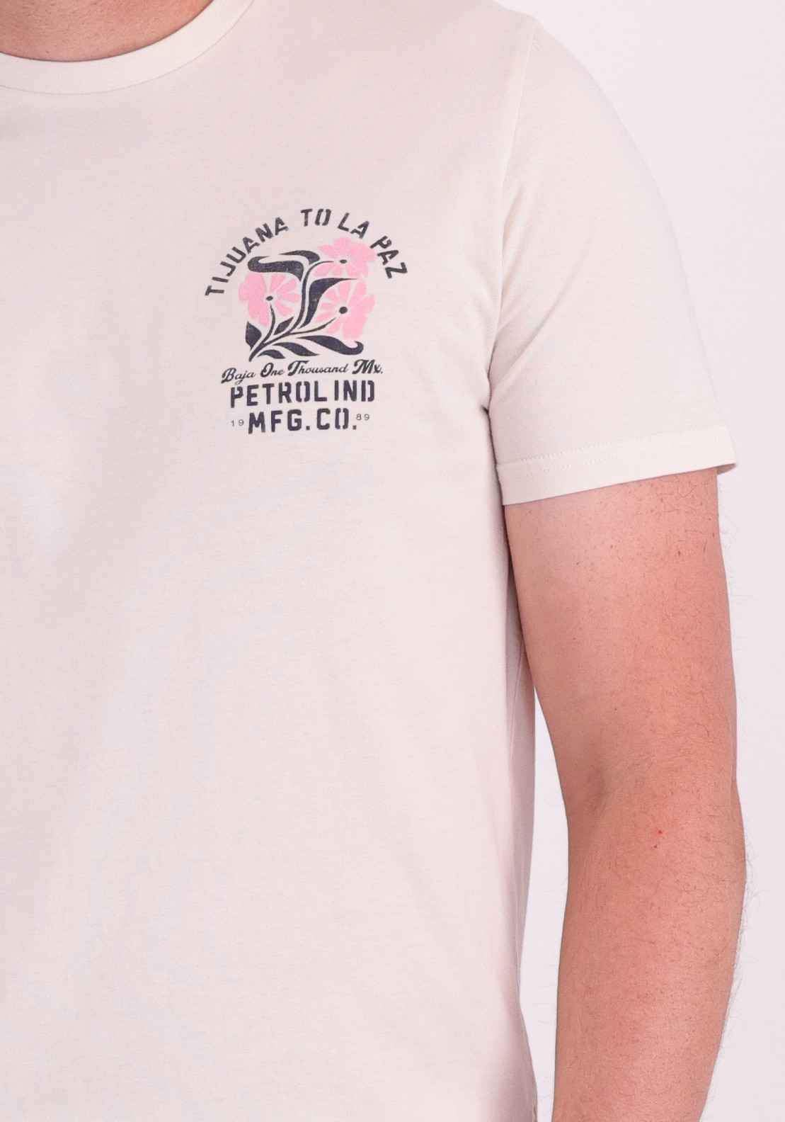 Petrol T-shirt met opdruk M-1060-TSR625 Ecru