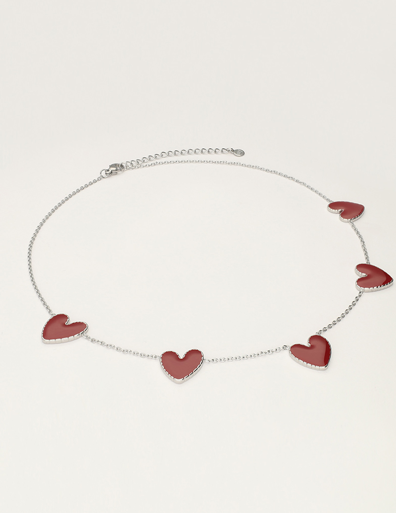 My Jewellery Ketting met burgundy hartjes MJ12613 Zilver