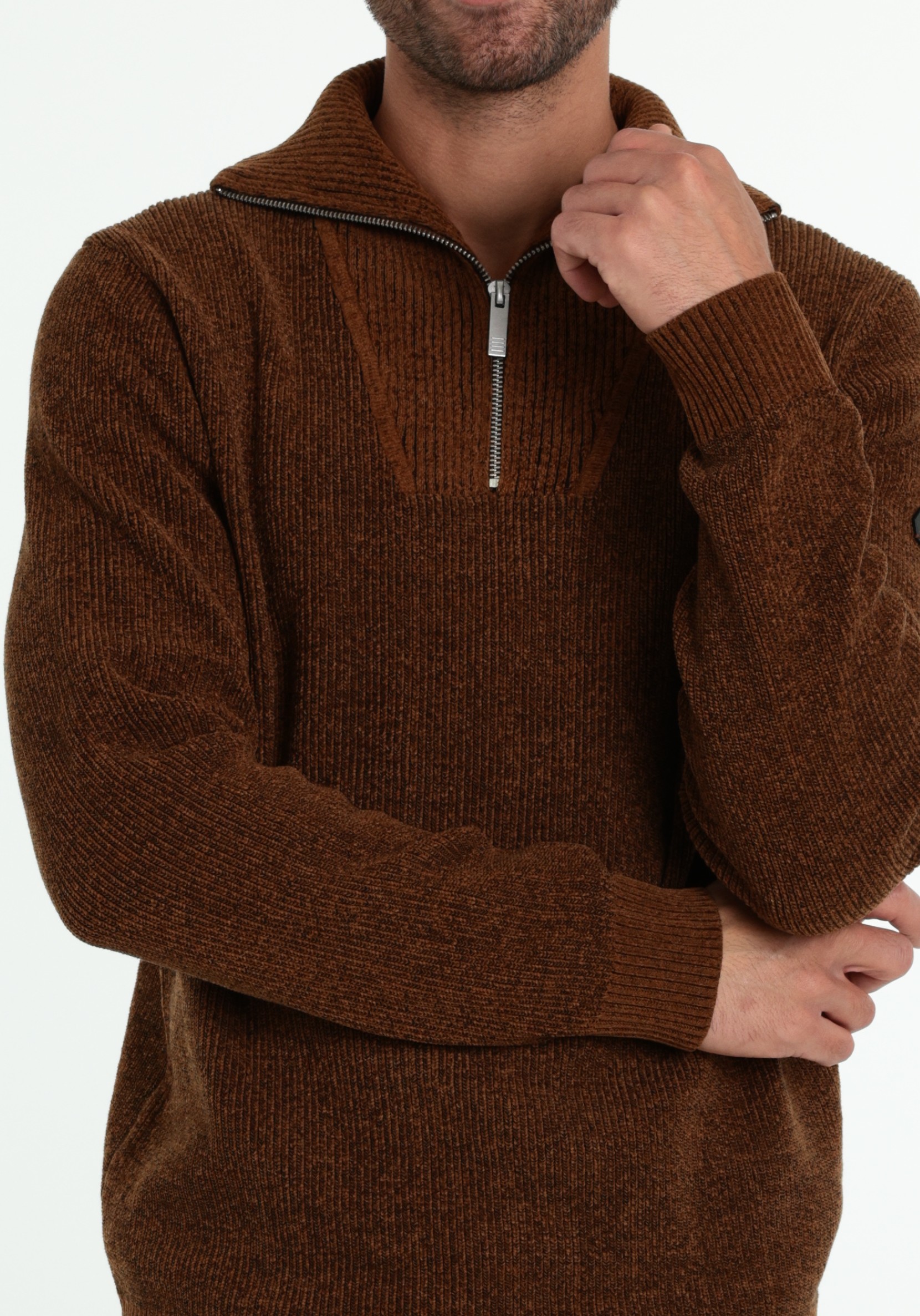 No Excess Trui Half zip 33210967SN Licht bruin