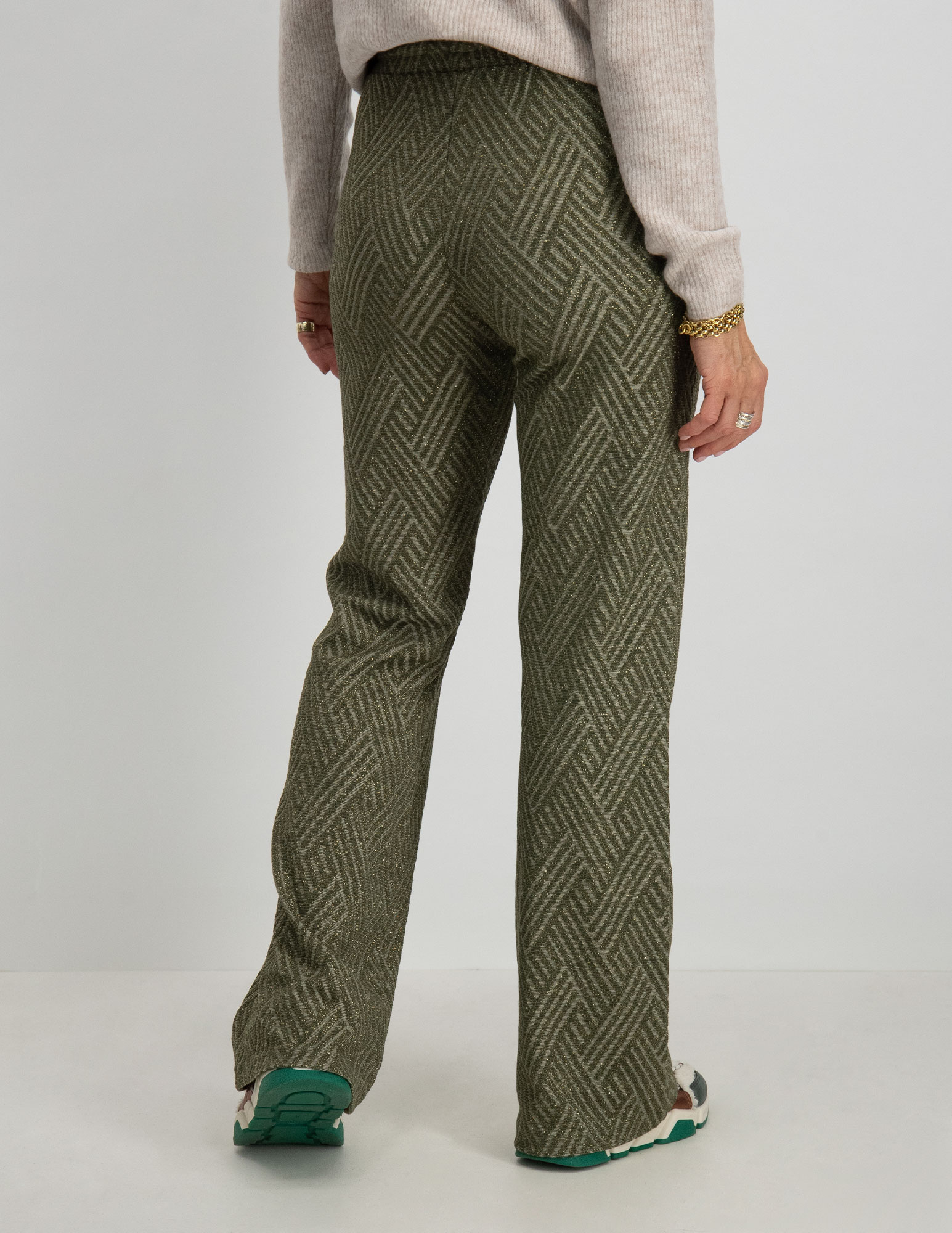 Geisha Flared broek met print 31870-47 Midden groen