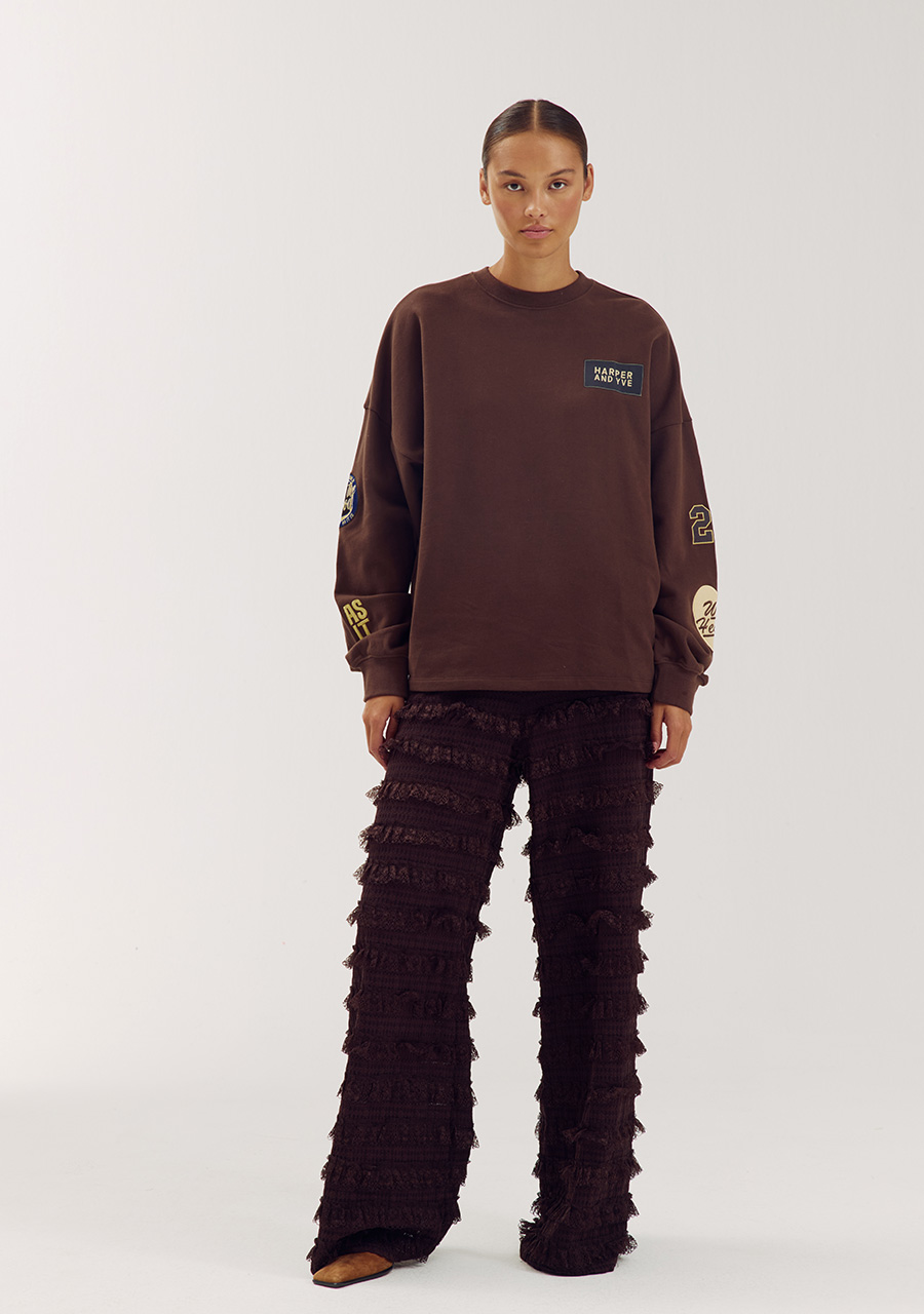 Harper & Yve Sweater Patch AW6Y504 Donker bruin