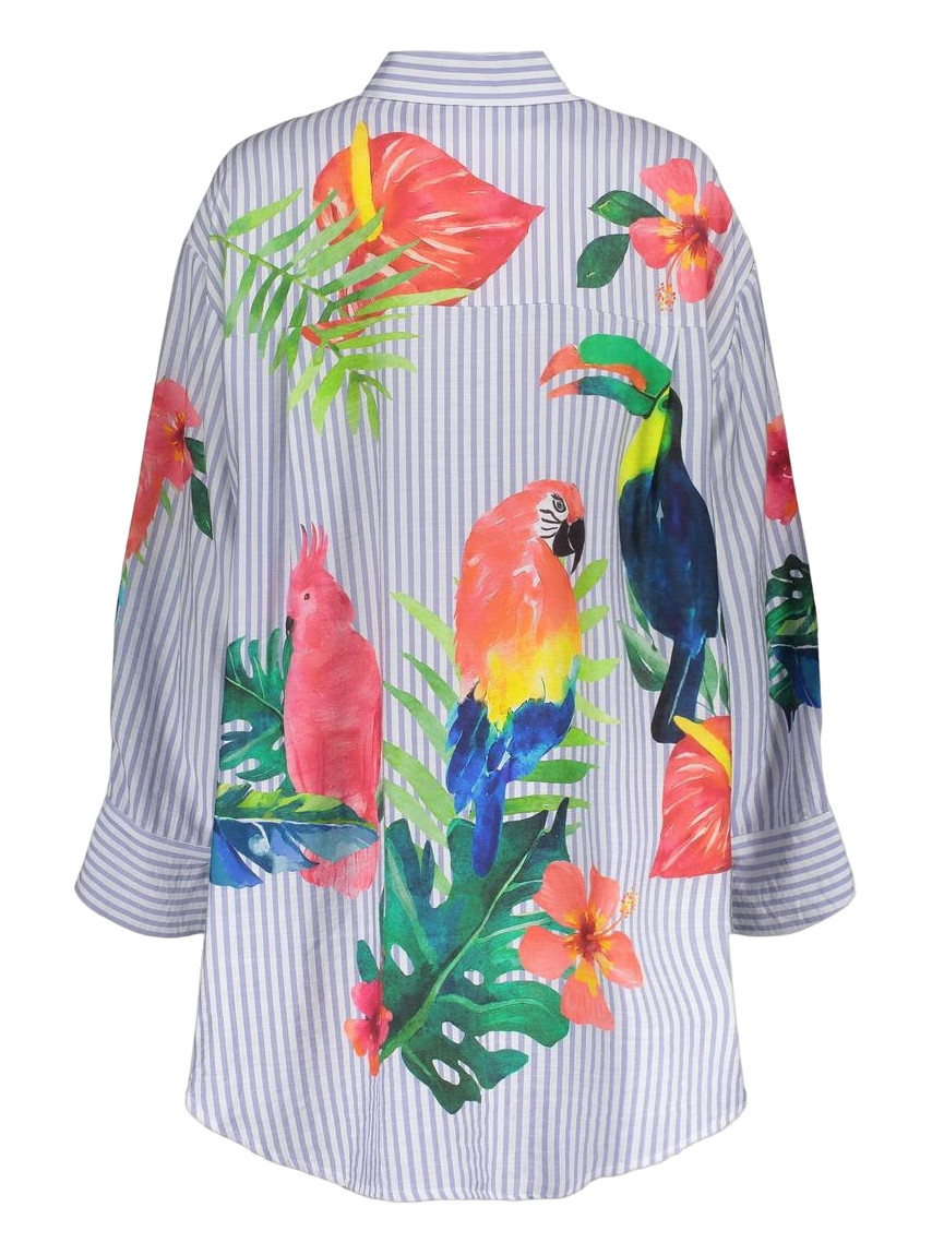 Geisha Blouse stripes & birds 63162-70 Licht blauw