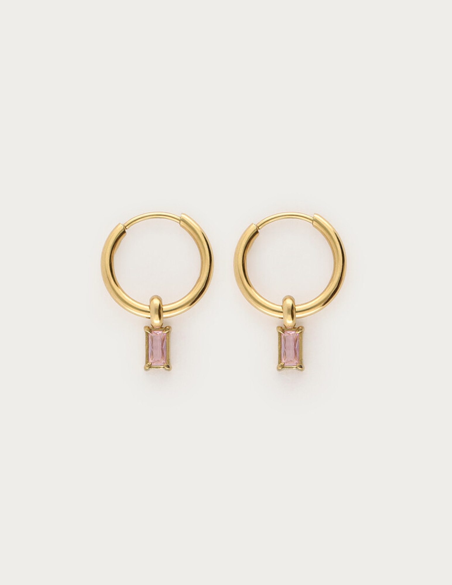 My Jewellery Oorringen met vierkante licht roze strass MJ14781 Goud