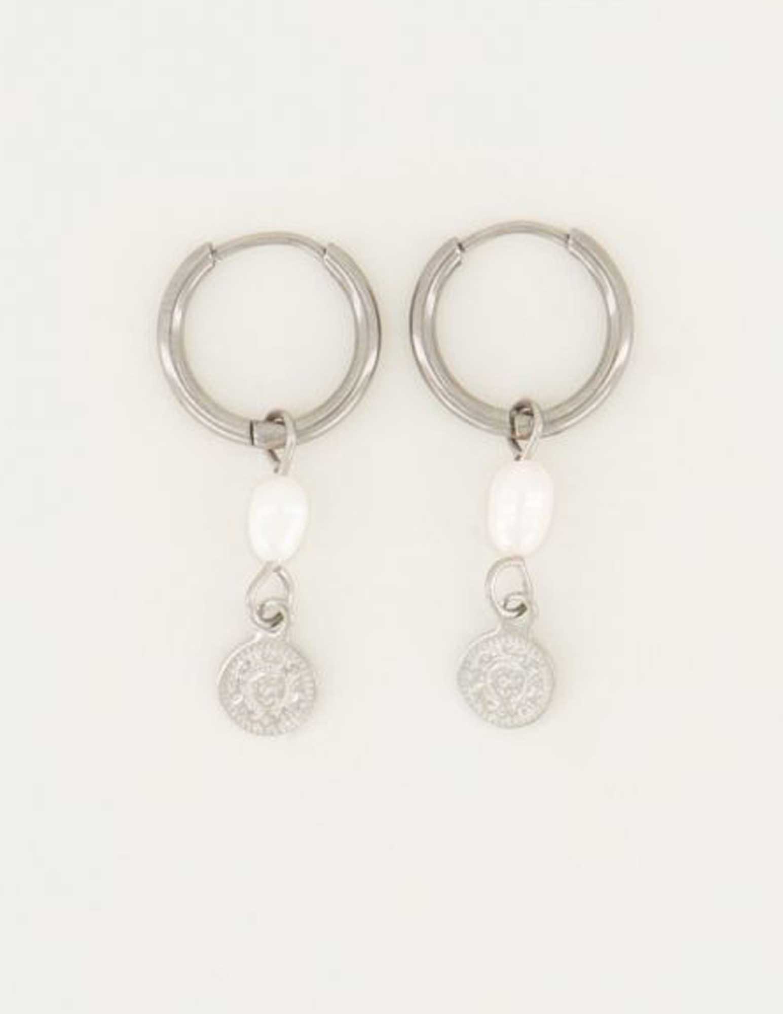 My Jewellery Oorringen parel en munt MJ05377 Zilver