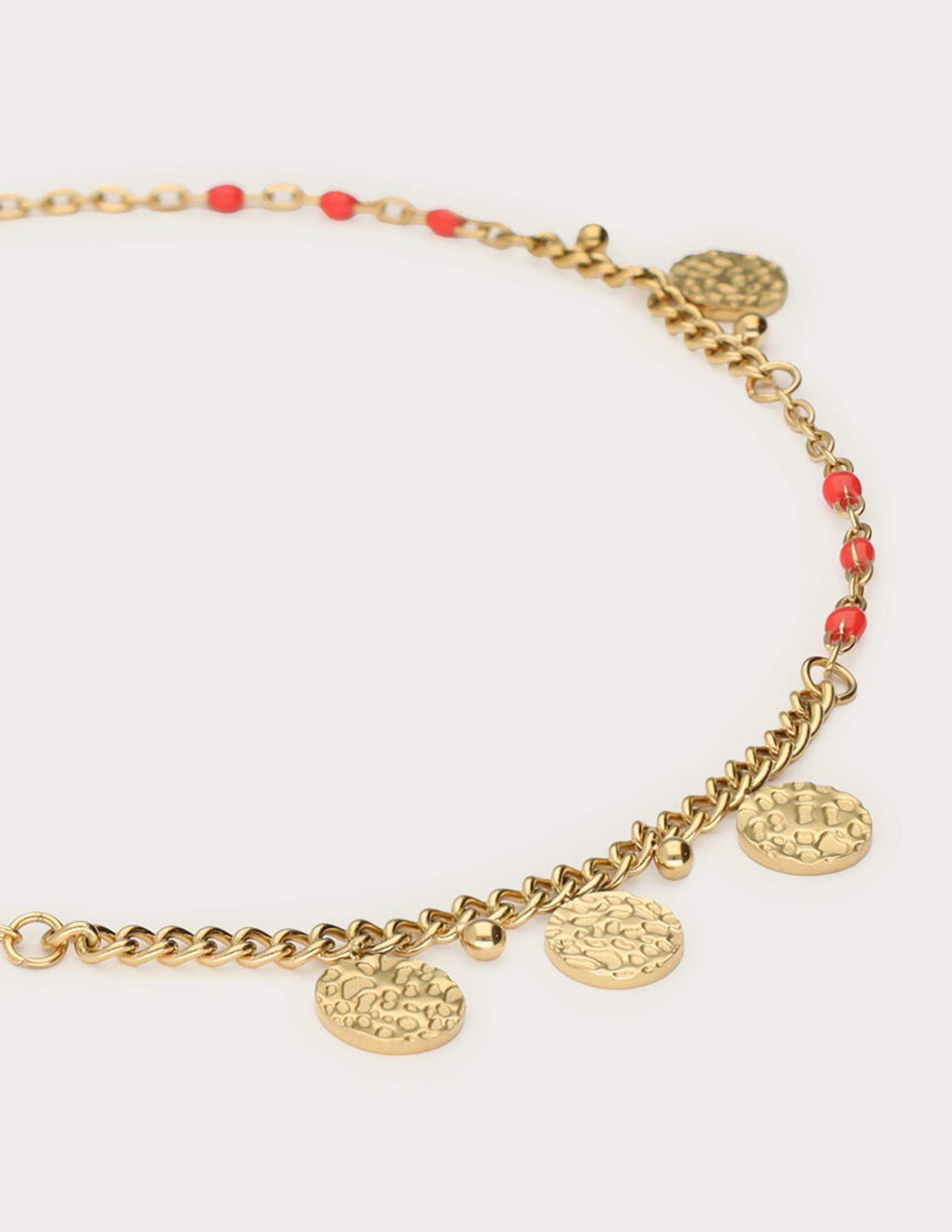 My Jewellery Enkelbandje rode kralen en munten MJ12911 Goud