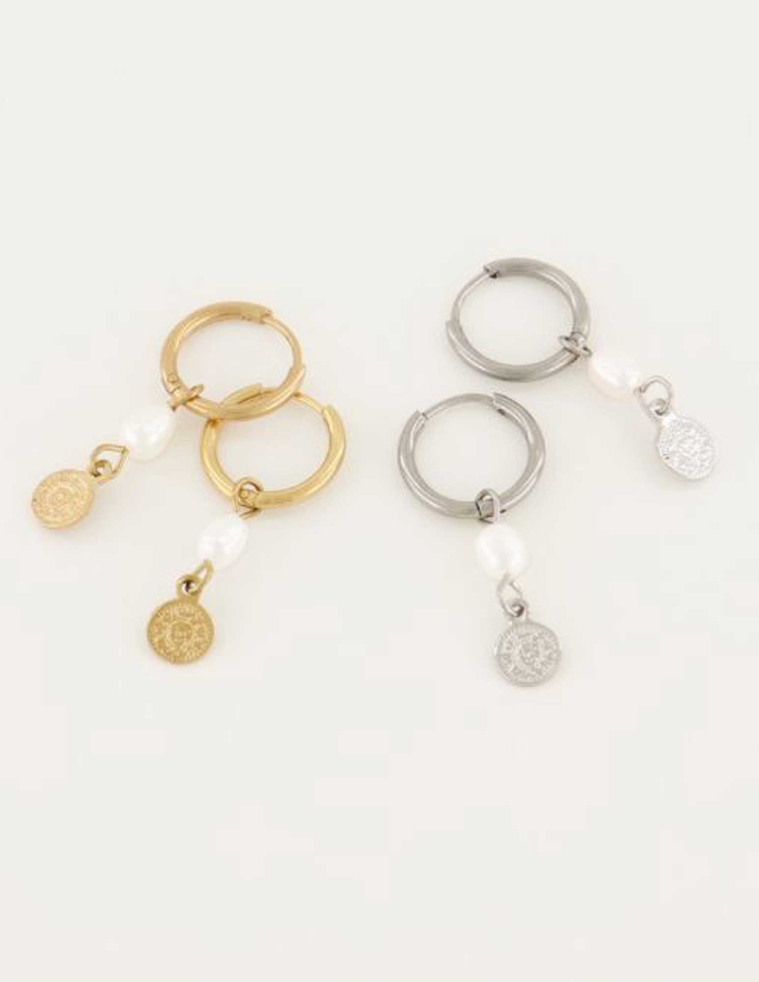 My Jewellery Oorringen parel en munt MJ05377 Zilver