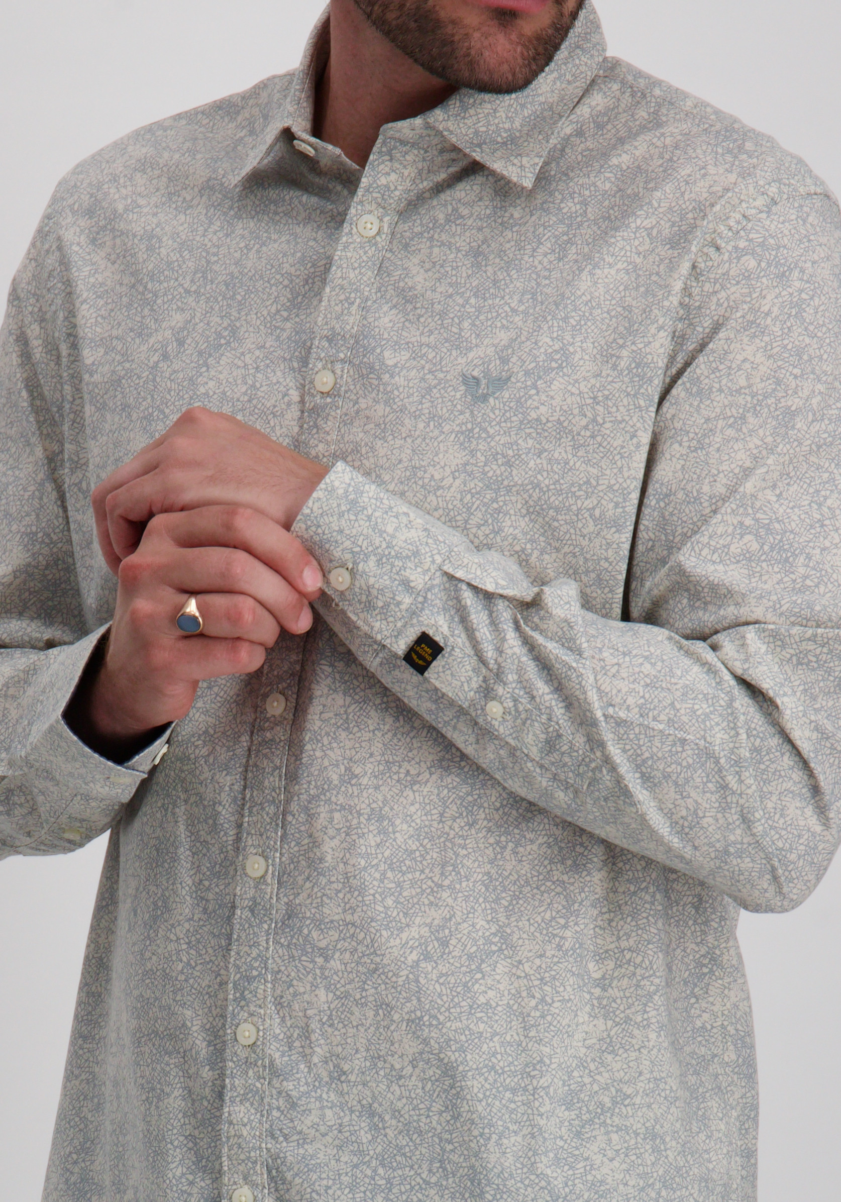 PME Legend Overhemd all-over print PSI2508211 Ecru