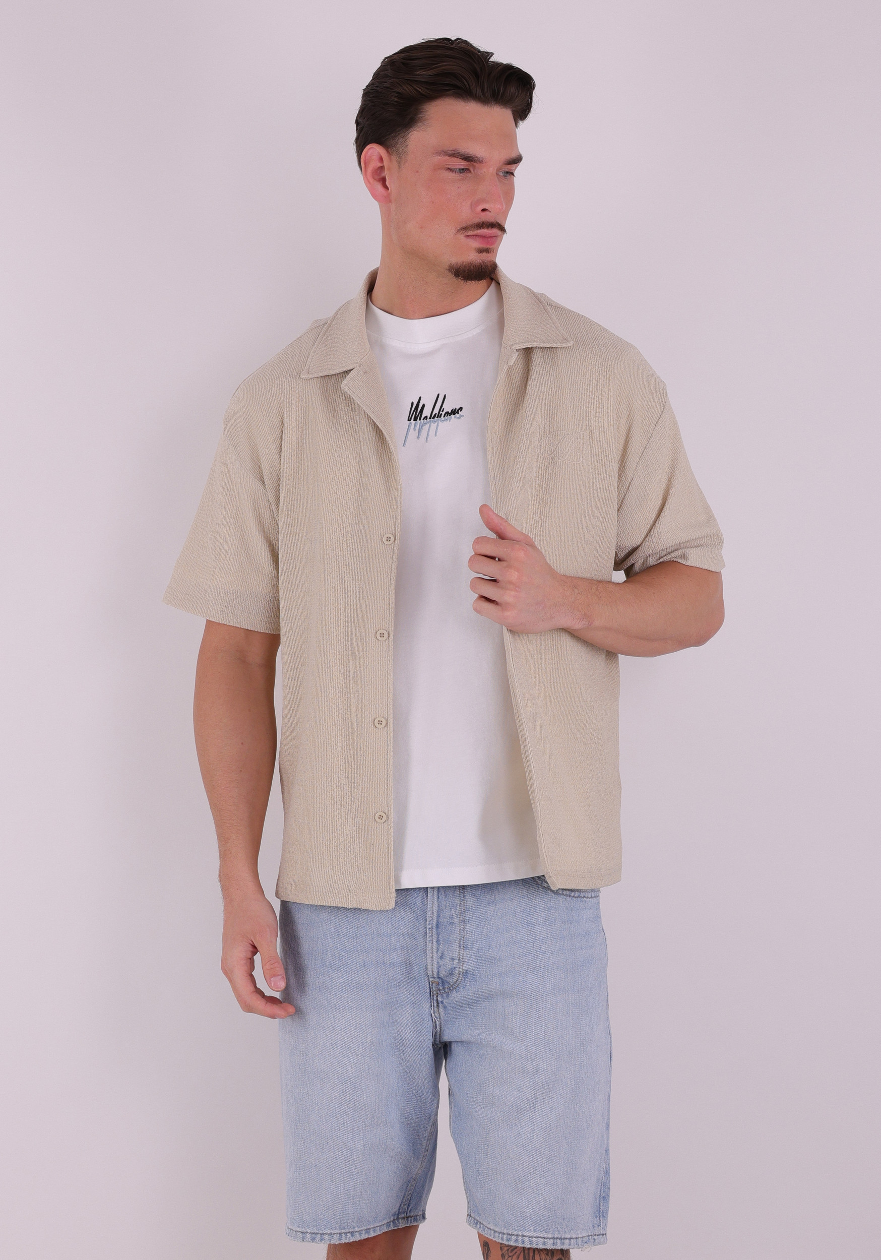 Malelions Overhemd Emblem seersucker MMC30026057 Beige
