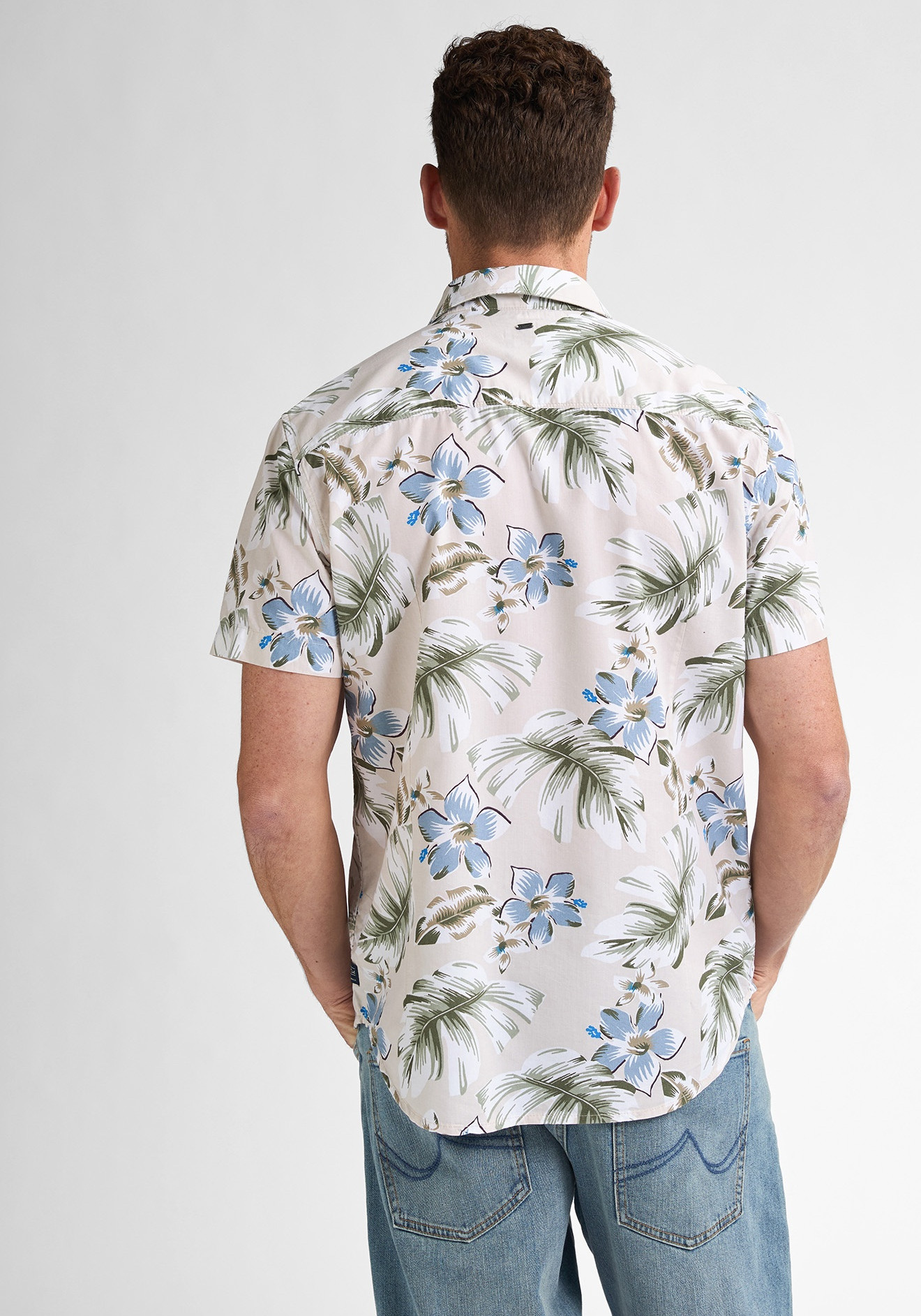 Petrol Overhemd met tropische print M-1050-SIS418 Beige