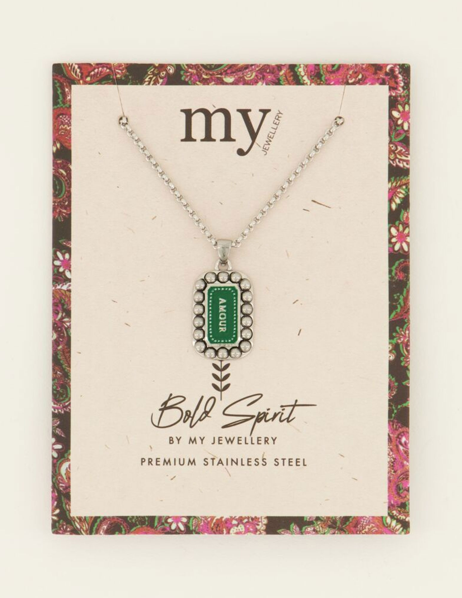My Jewellery Ketting Bold spirit groene amour bedel MJ07821 Zilver