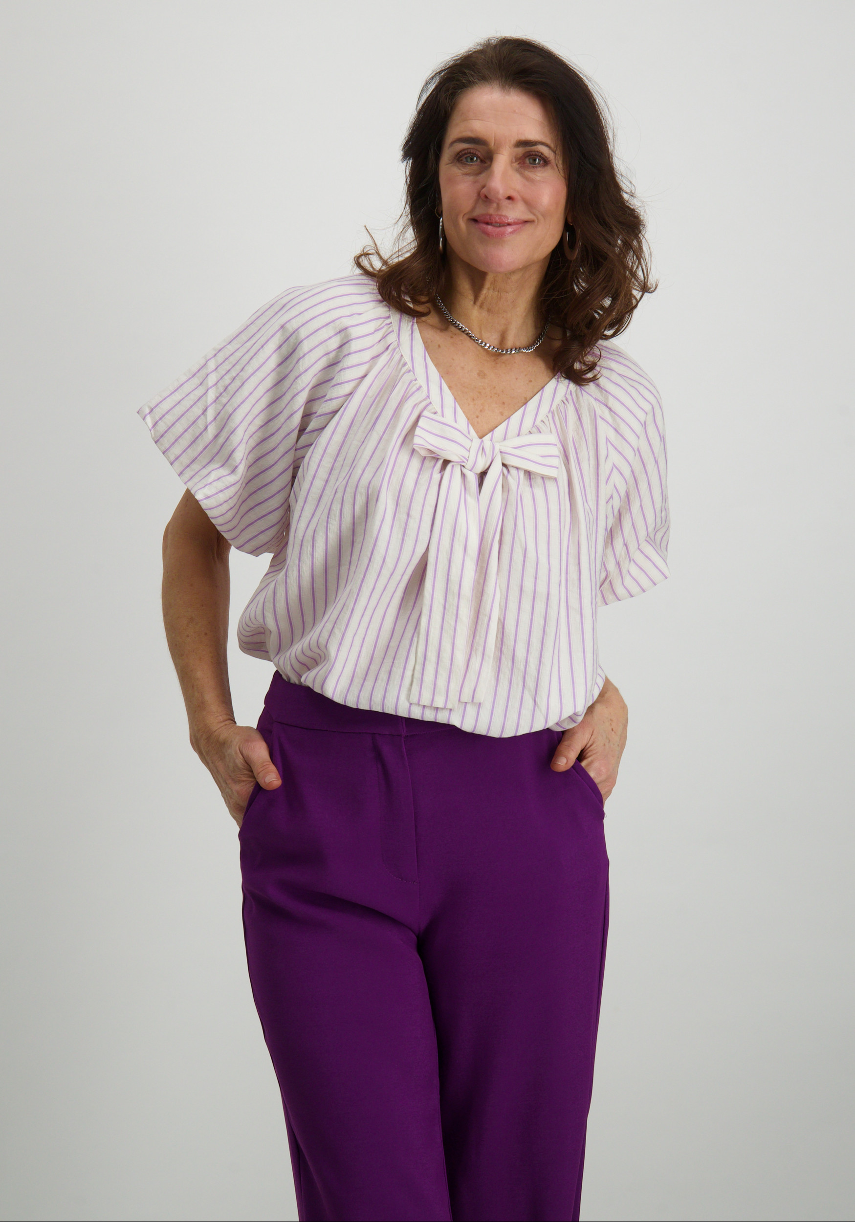 Geisha Blouse stipes 53062-14 Lila