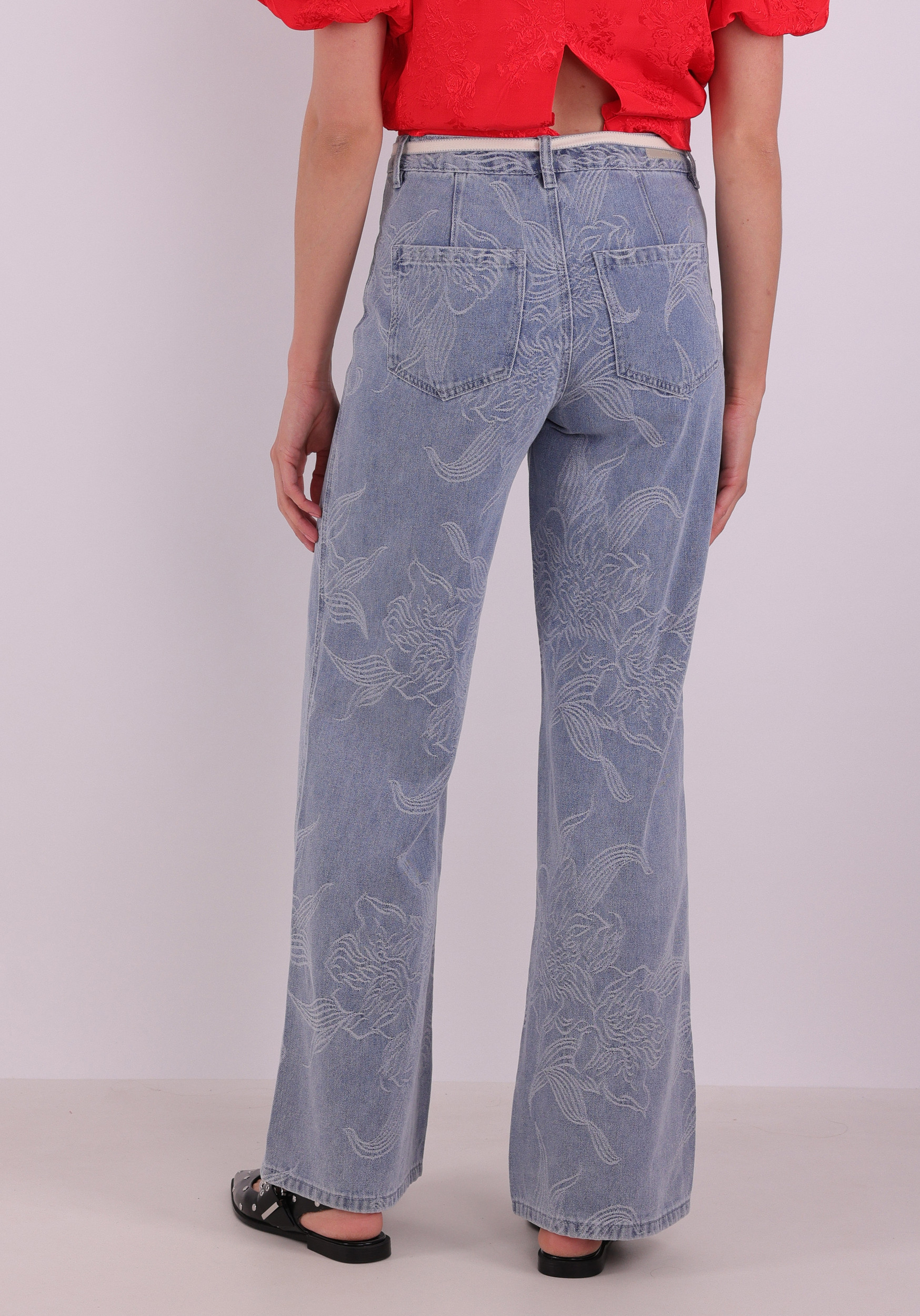 Geisha Jeans Jaquard flower 61005-10 Licht blauw