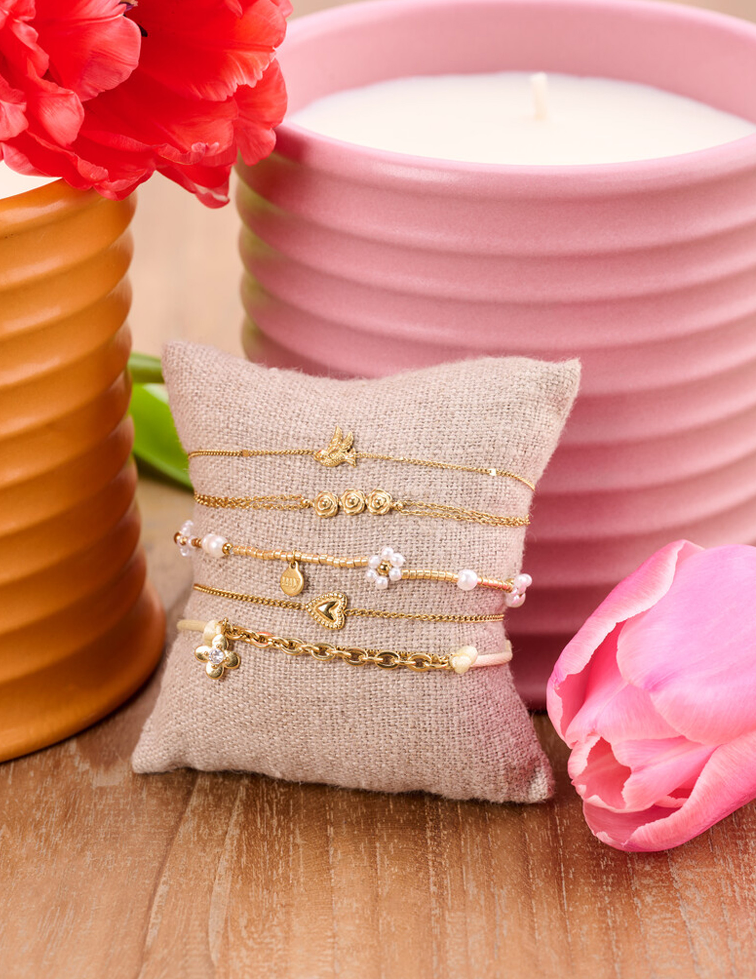 My Jewellery Botanical elastieken armband met bloemen MJ14913 Goud