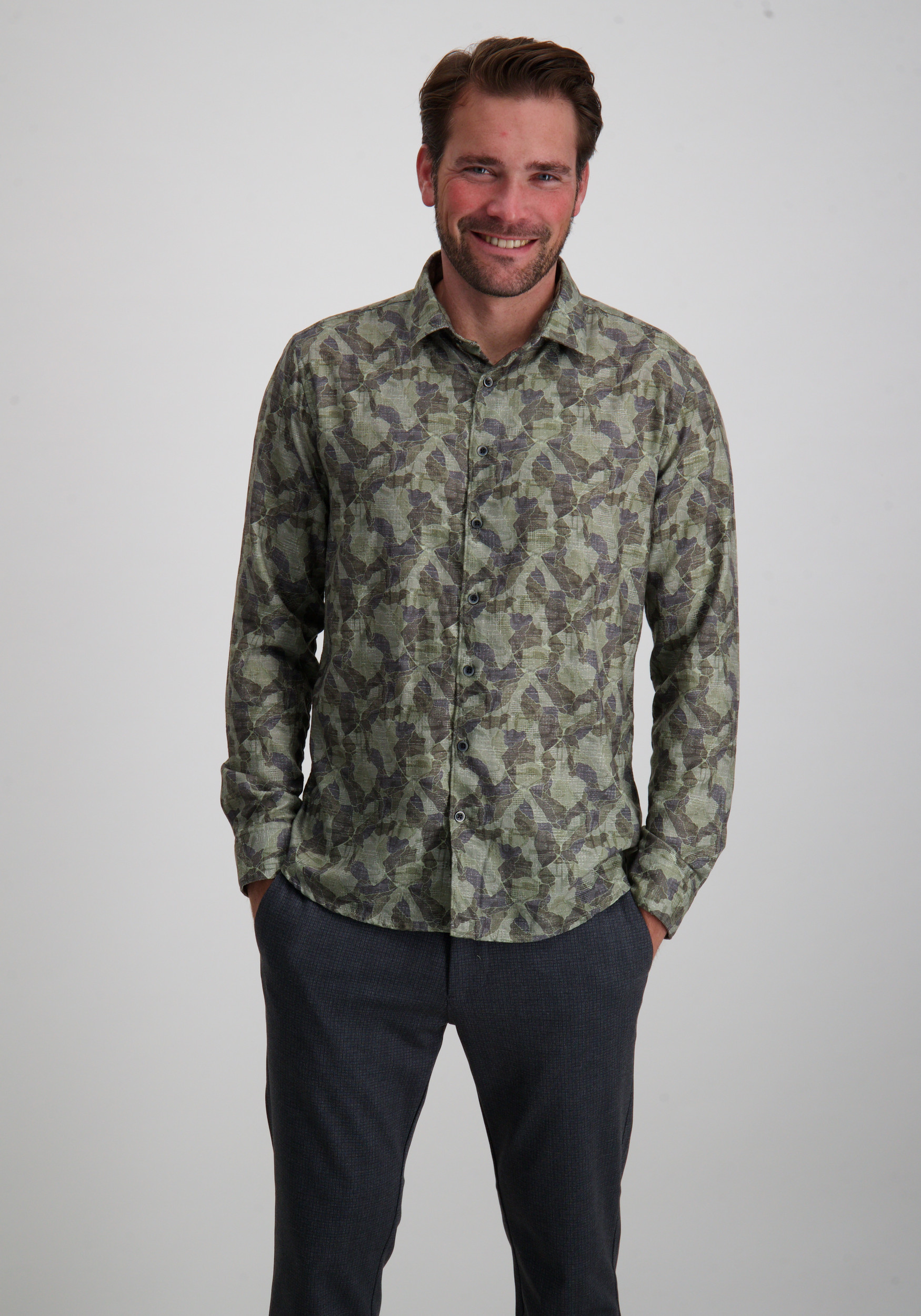 No Excess Overhemd all-over print 29400835 Donker groen