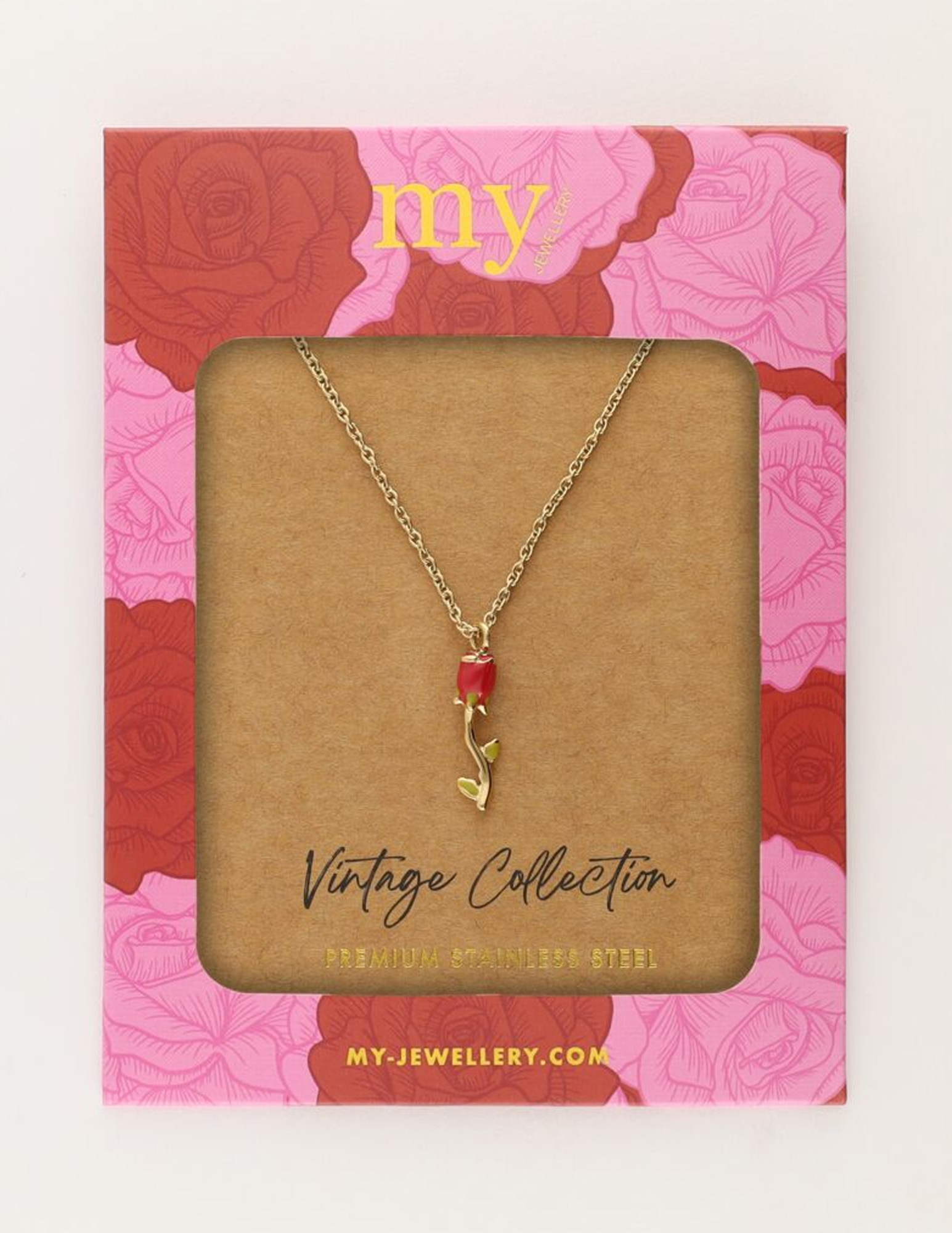 My Jewellery Vintage ketting met rode roos MJ11257 Goud